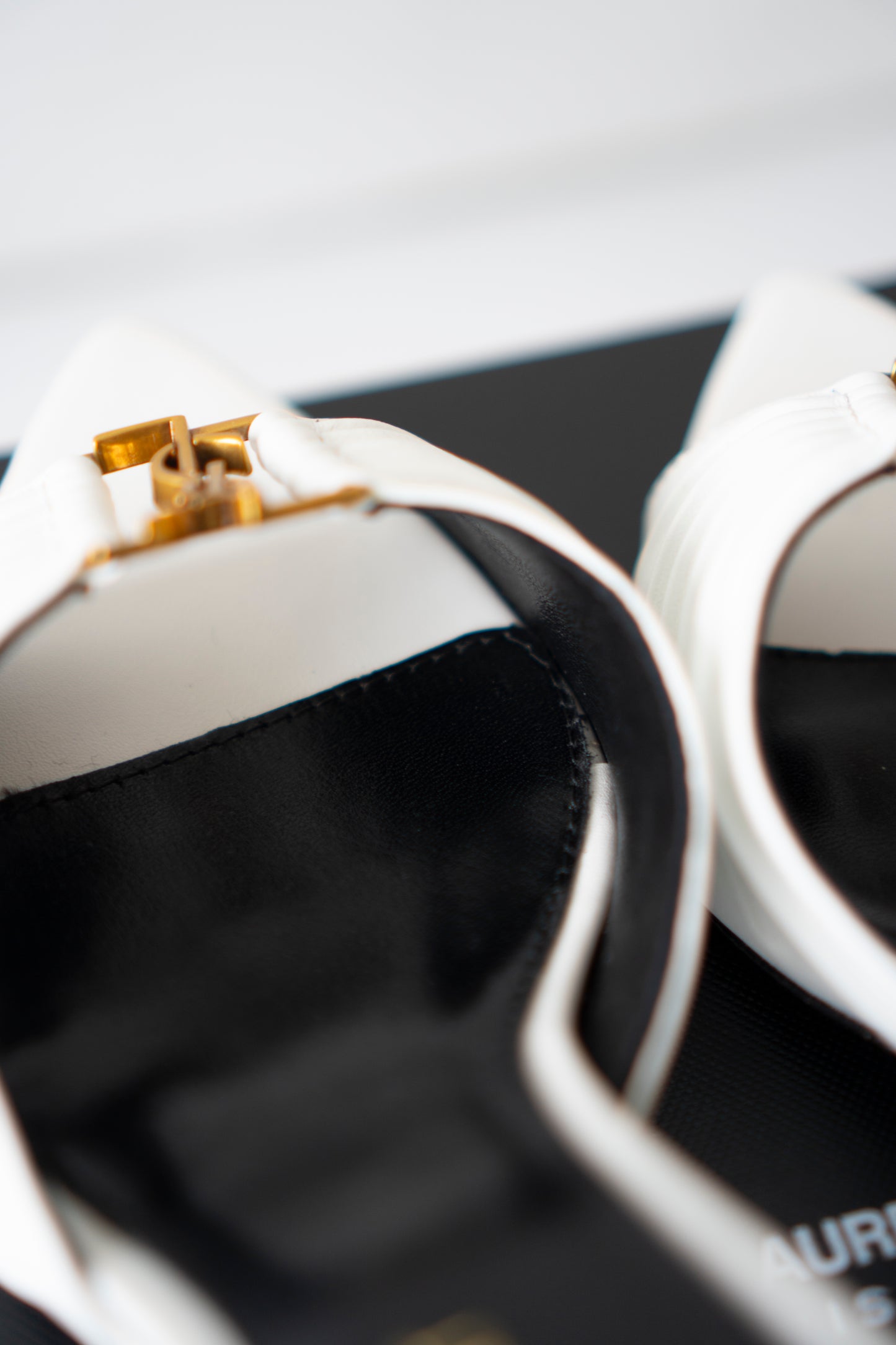 Babylone Mules – White Leather with Gold Cassandre Logo