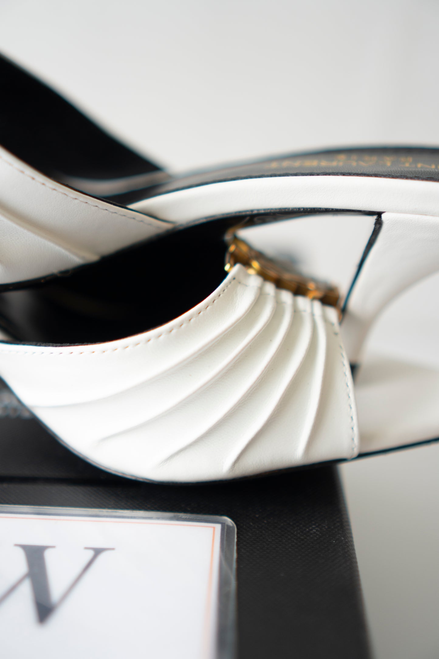 Babylone Mules – White Leather with Gold Cassandre Logo