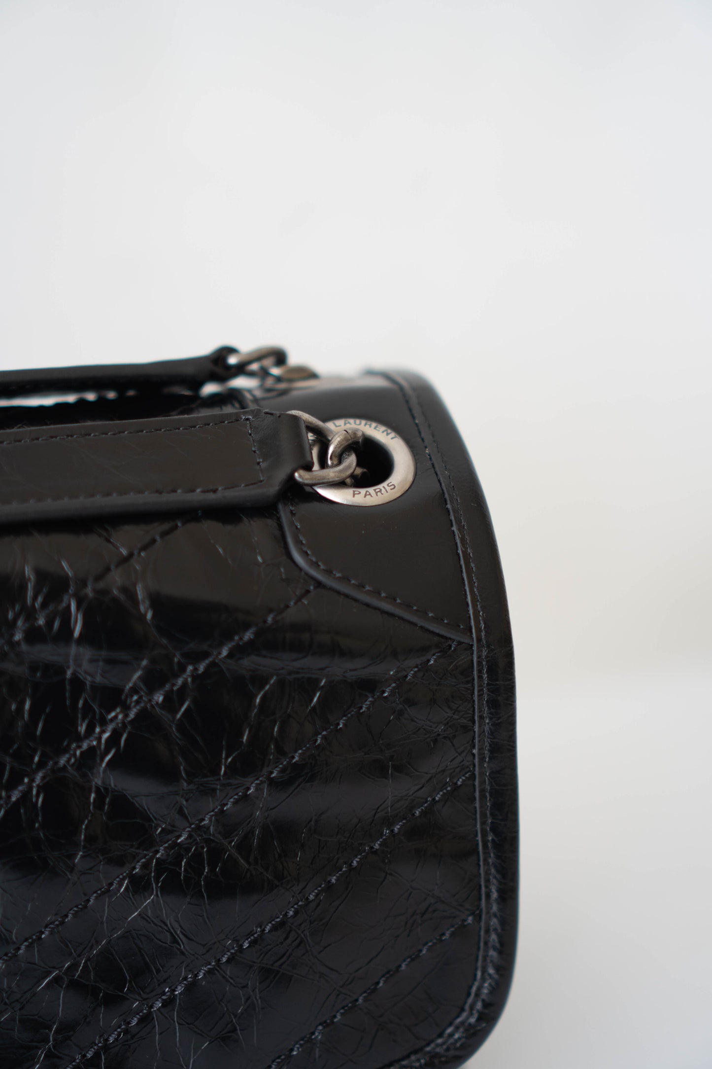 Nikki Bag – Black Crinkled Leather with Black Hardware (28 cm)