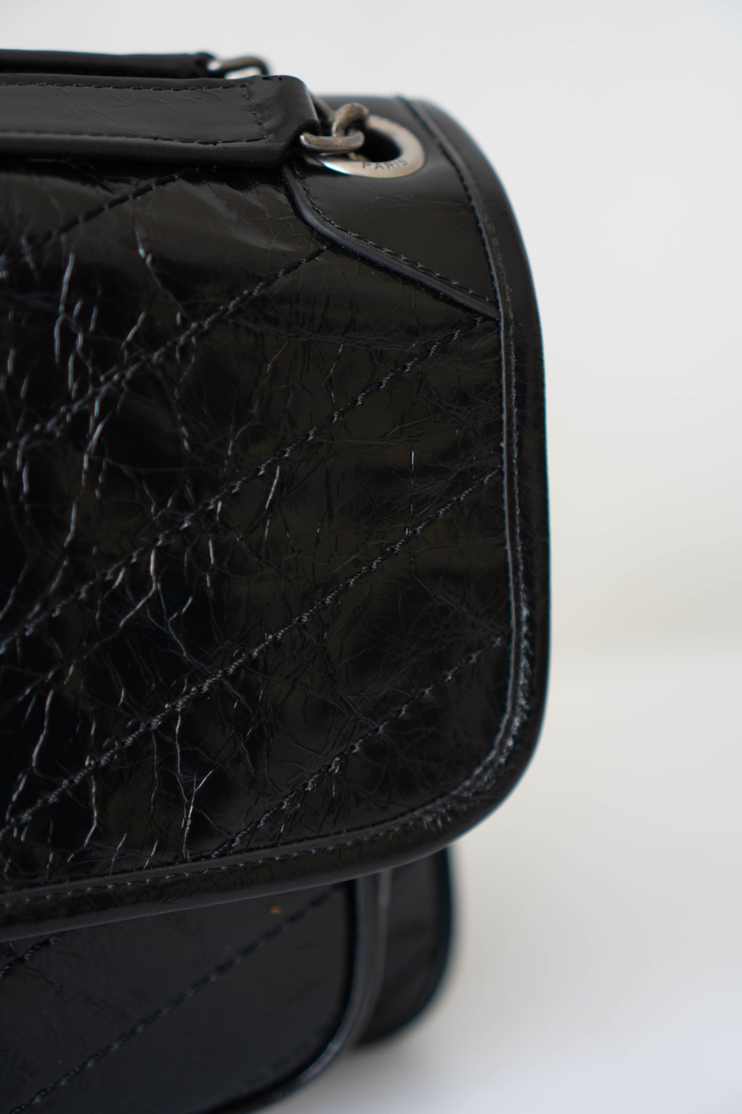 Nikki Bag – Black Crinkled Leather with Black Hardware (28 cm)