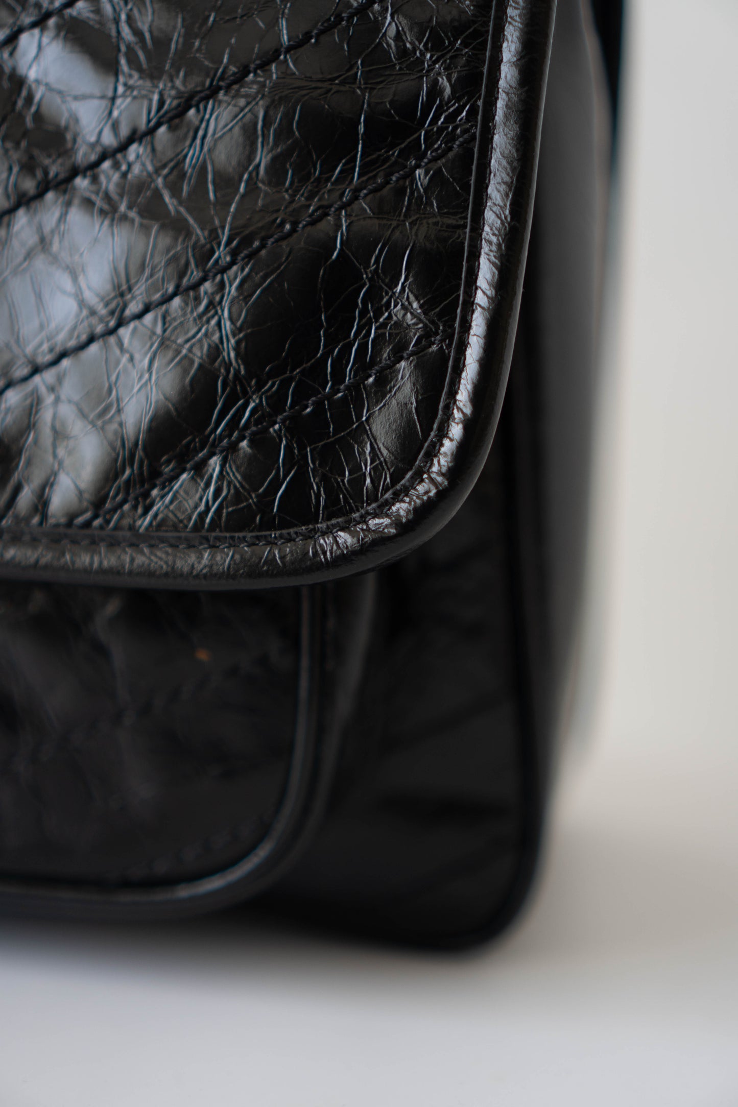 Nikki Bag – Black Crinkled Leather with Black Hardware (28 cm)