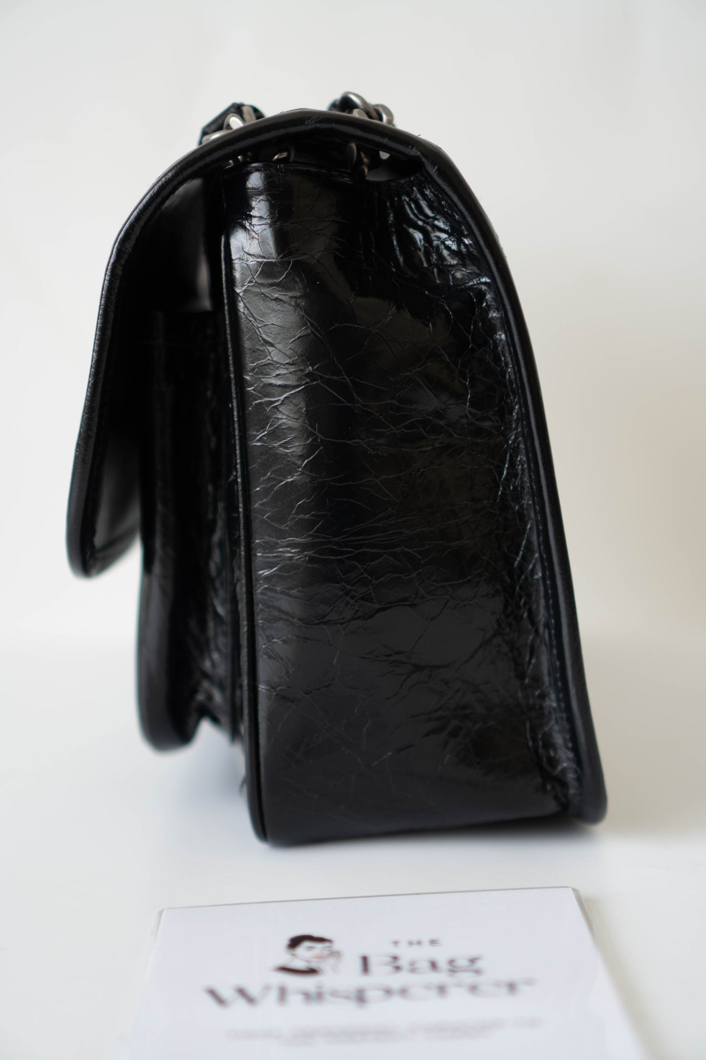 Nikki Bag – Black Crinkled Leather with Black Hardware (28 cm)