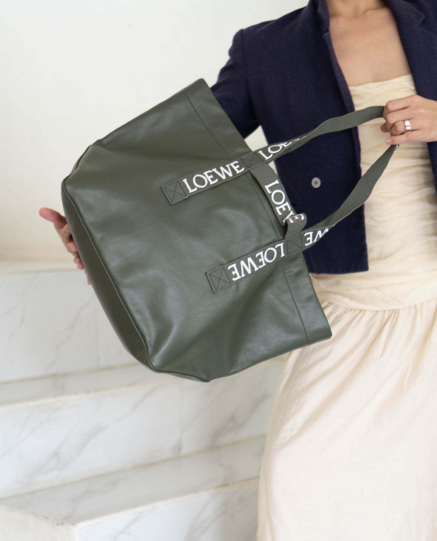 Fold Shopper Tote in Green Paper Calfskin