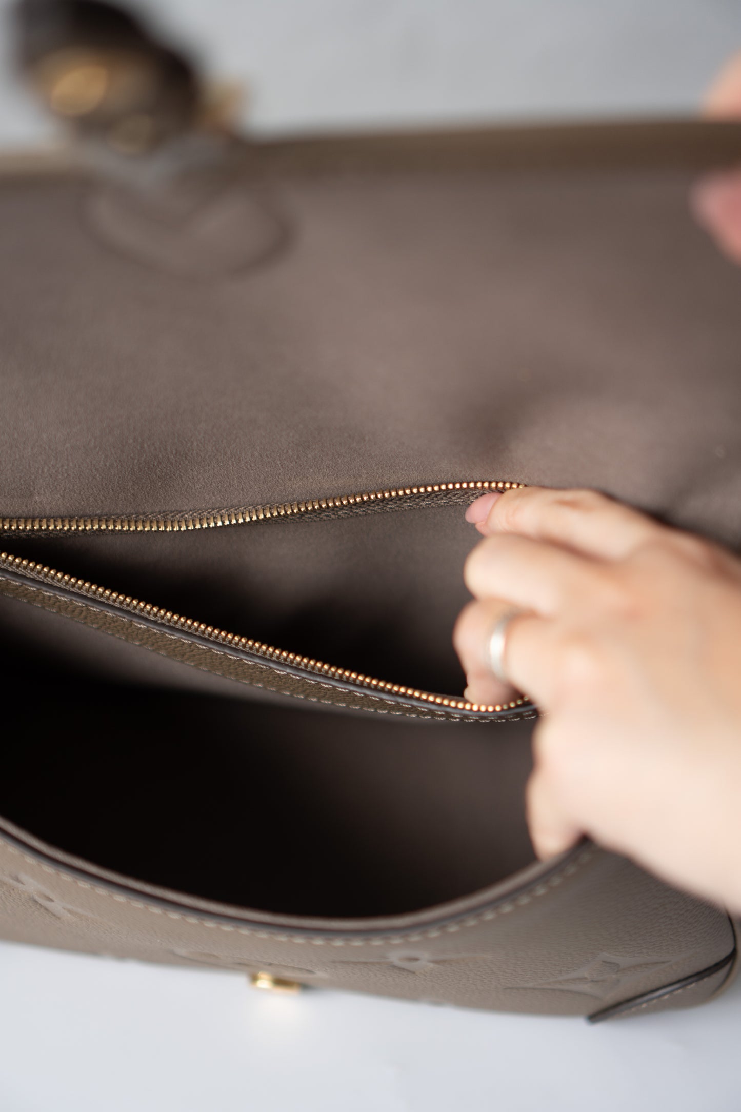 Diane Monogram Empreinte – Tourterelle / Taupe Grained Leather with Gold Hardware