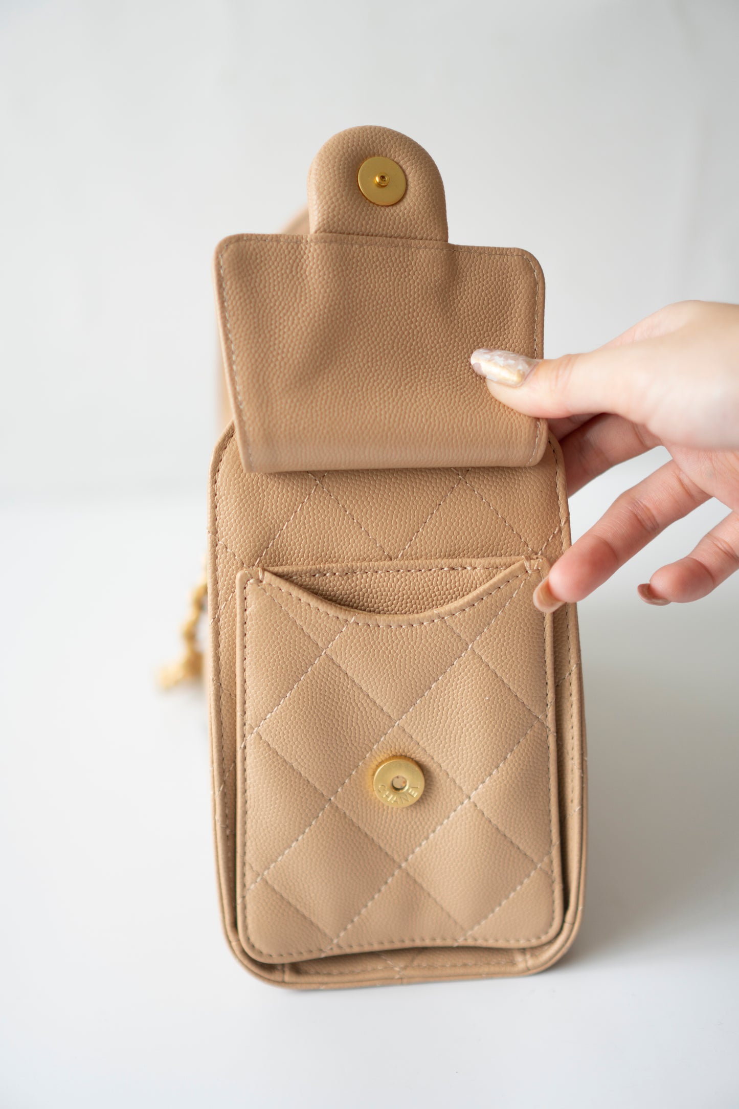 C25 Mini – Dark Beige Caviar Leather with Gold Hardware