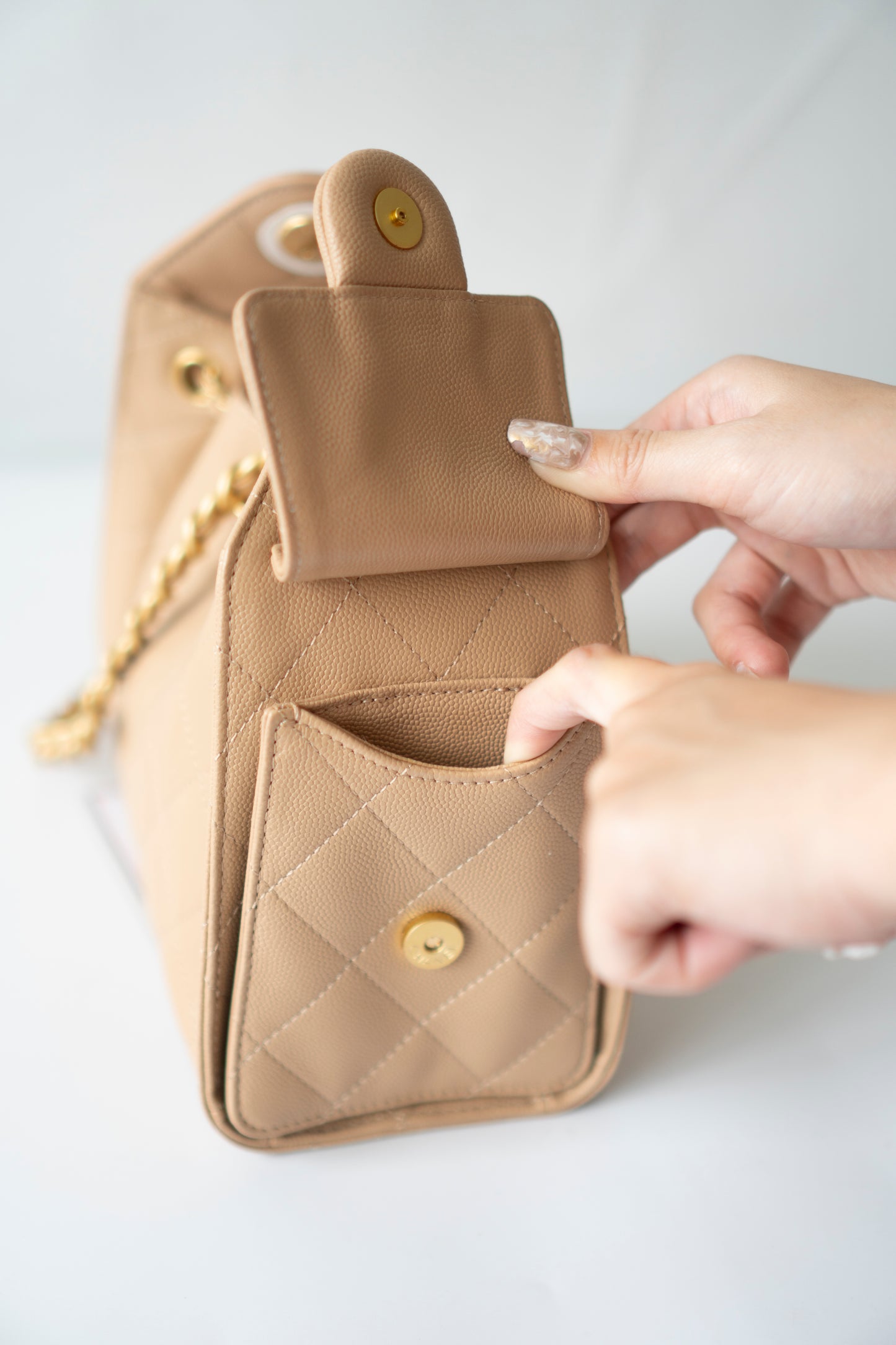 C25 Mini – Dark Beige Caviar Leather with Gold Hardware