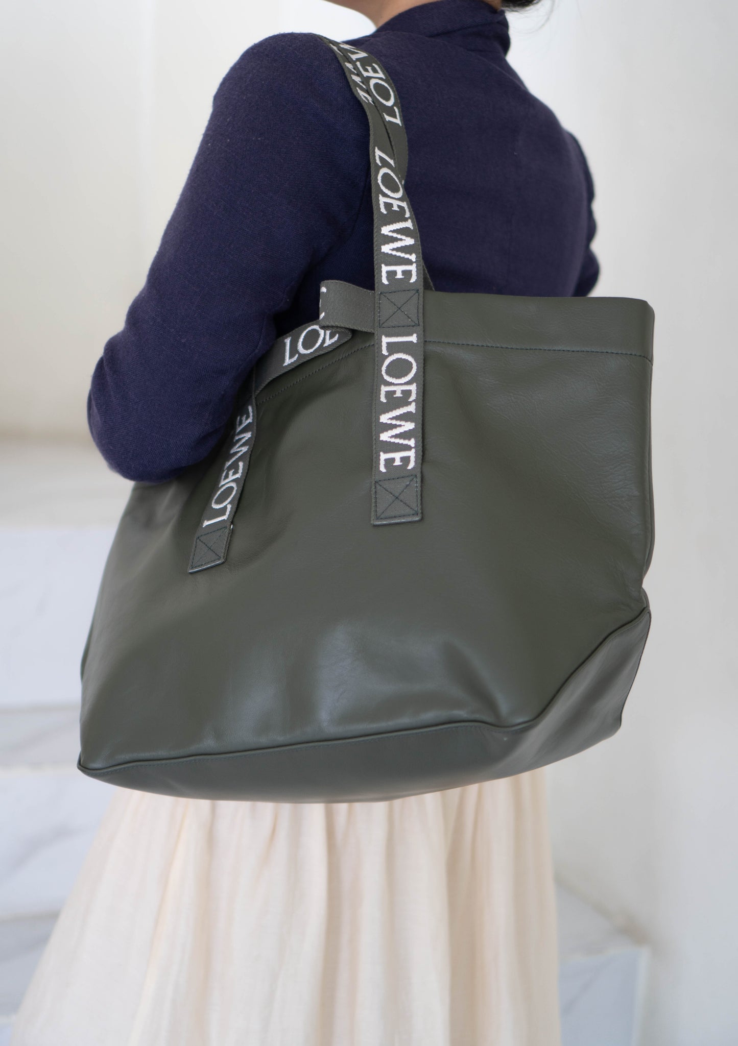Fold Shopper Tote in Green Paper Calfskin
