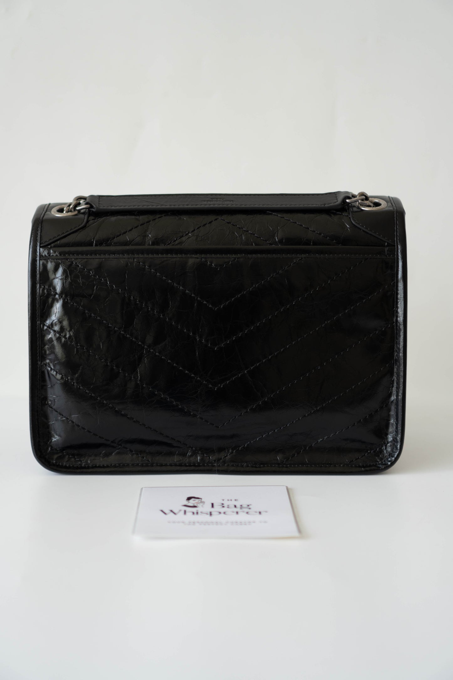 Nikki Bag – Black Crinkled Leather with Black Hardware (28 cm)
