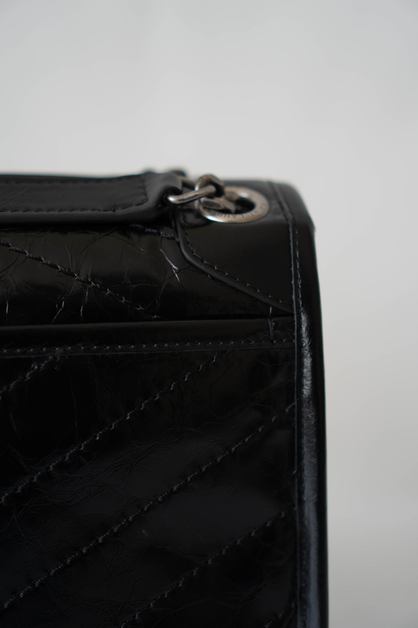 Nikki Bag – Black Crinkled Leather with Black Hardware (28 cm)