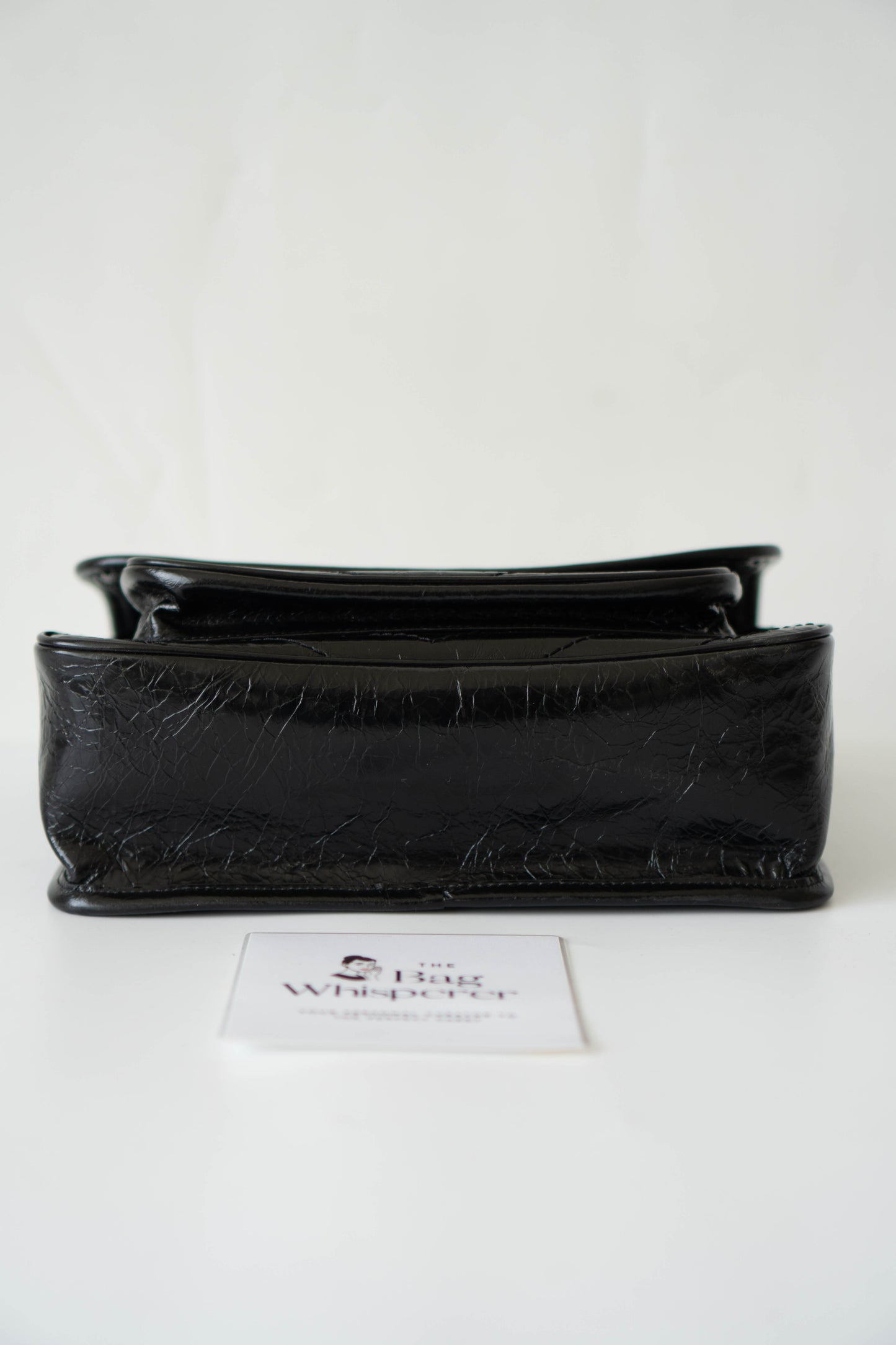 Nikki Bag – Black Crinkled Leather with Black Hardware (28 cm)
