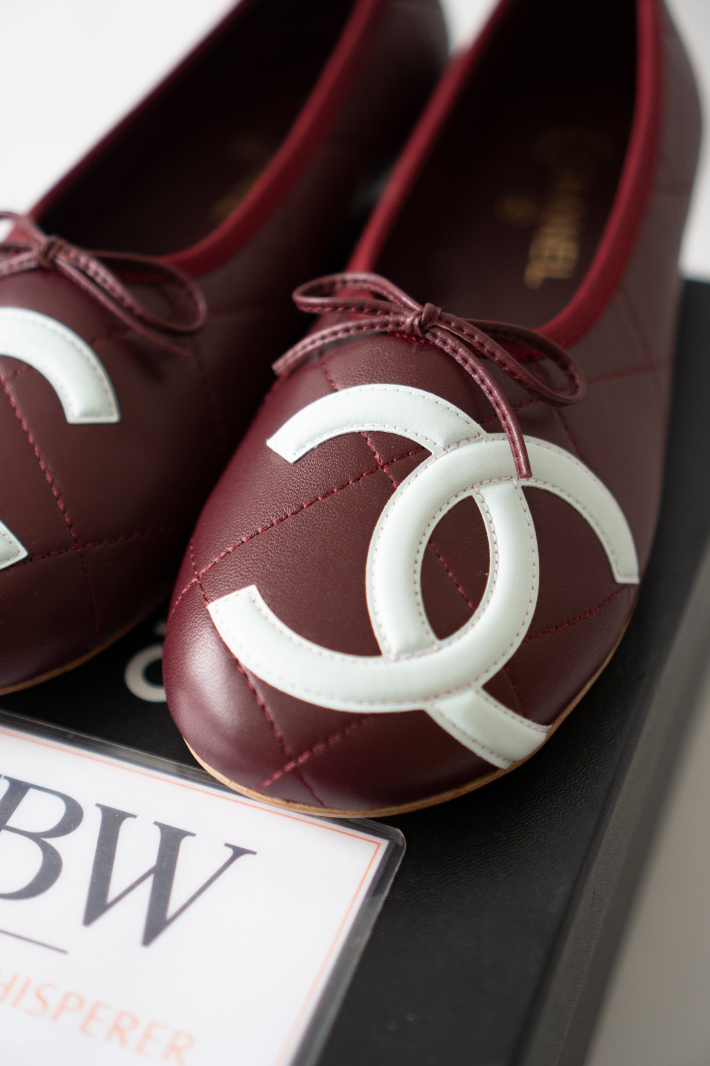 Cambon XL CC Ballet Flats – Burgundy Lambskin with Light Blue XL CC Logo