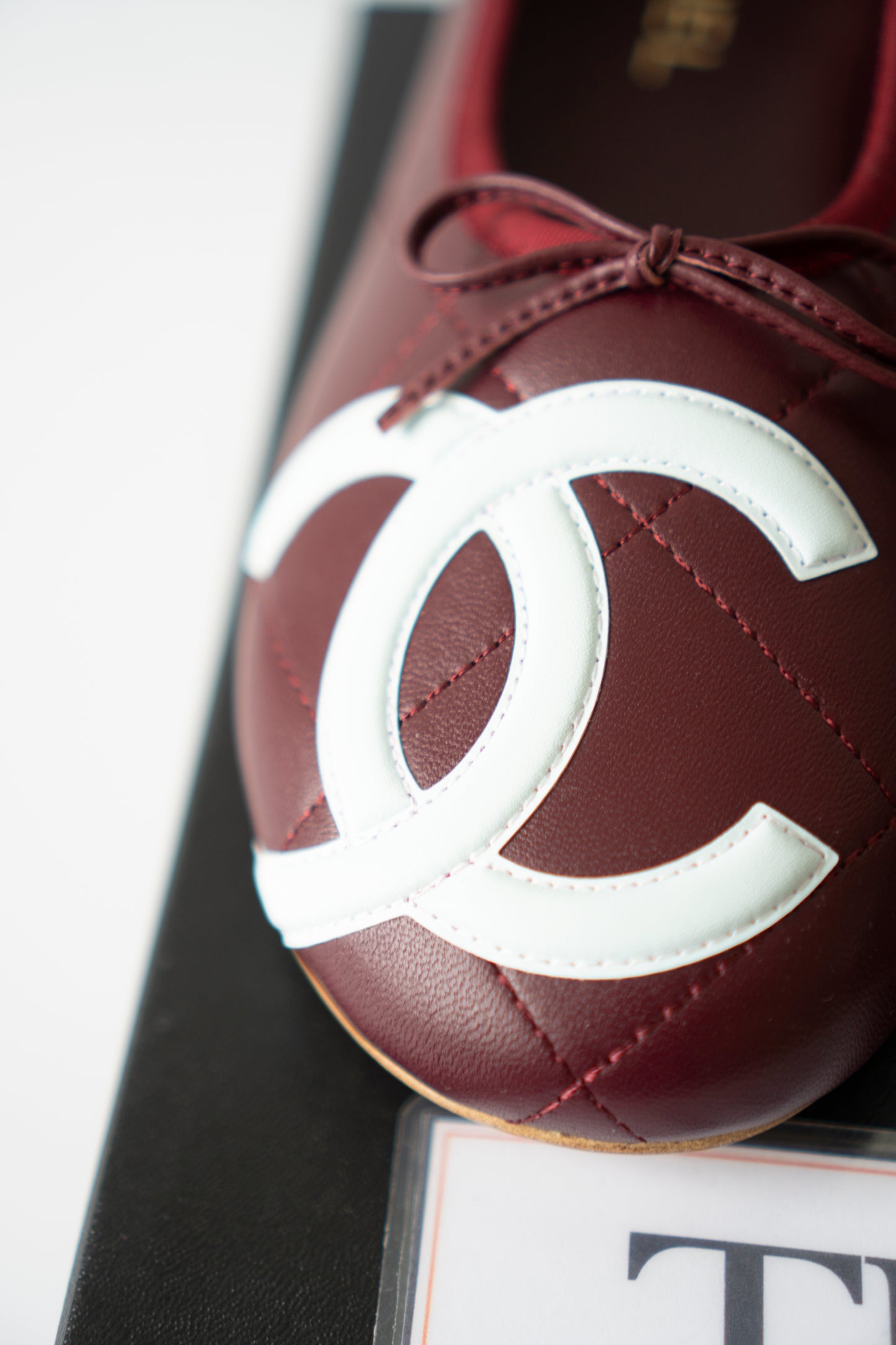 Cambon XL CC Ballet Flats – Burgundy Lambskin with Light Blue XL CC Logo