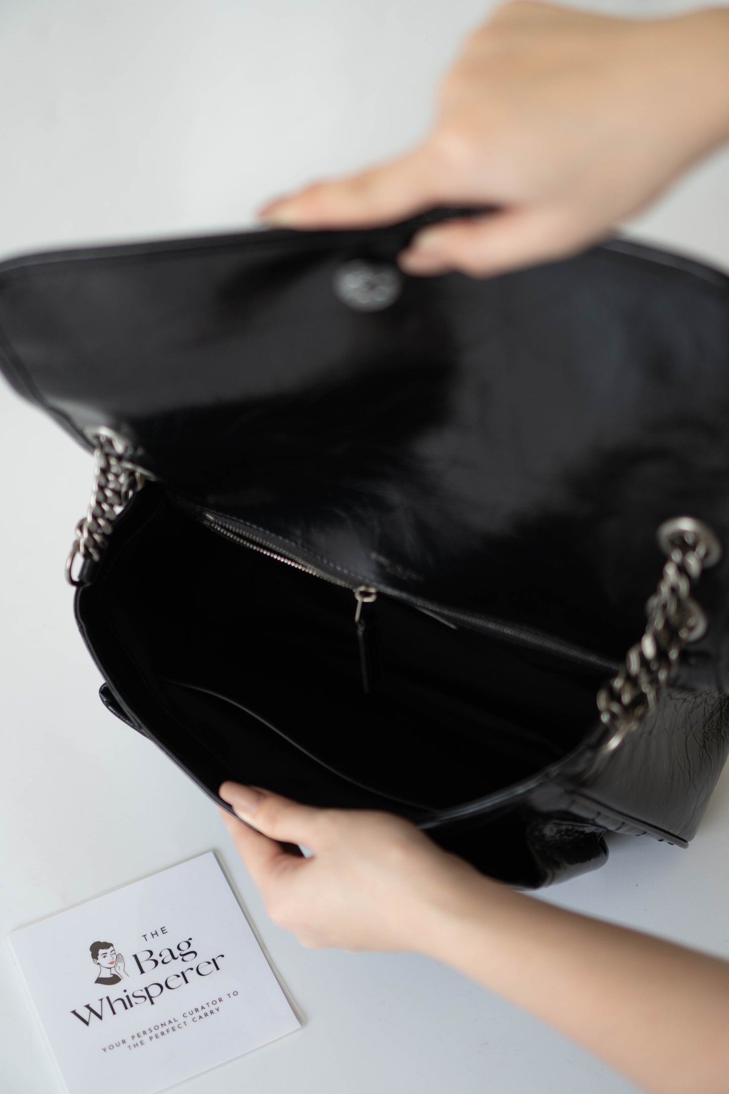 Nikki Bag – Black Crinkled Leather with Black Hardware (28 cm)