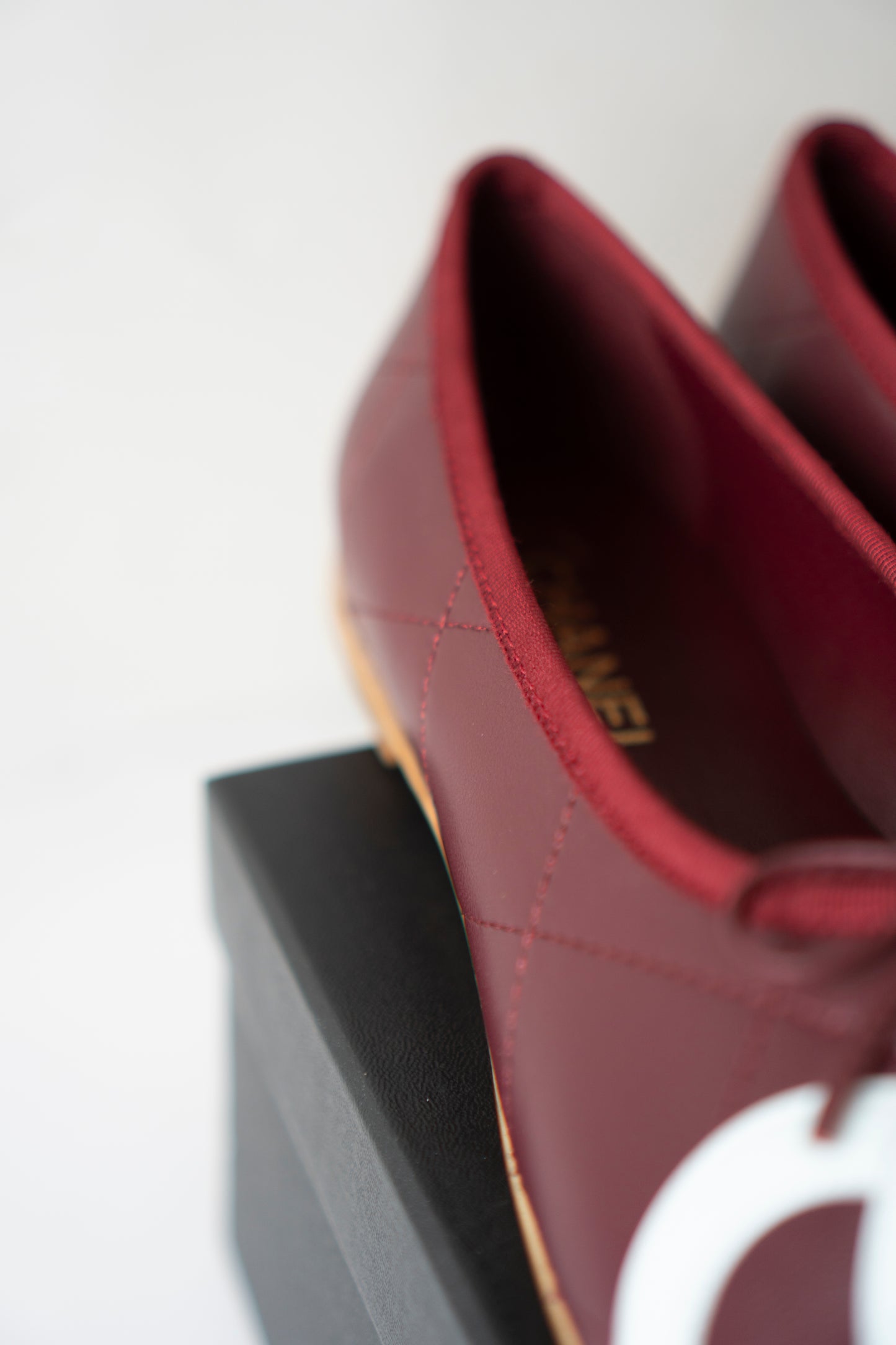 Cambon XL CC Ballet Flats – Burgundy Lambskin with Light Blue XL CC Logo