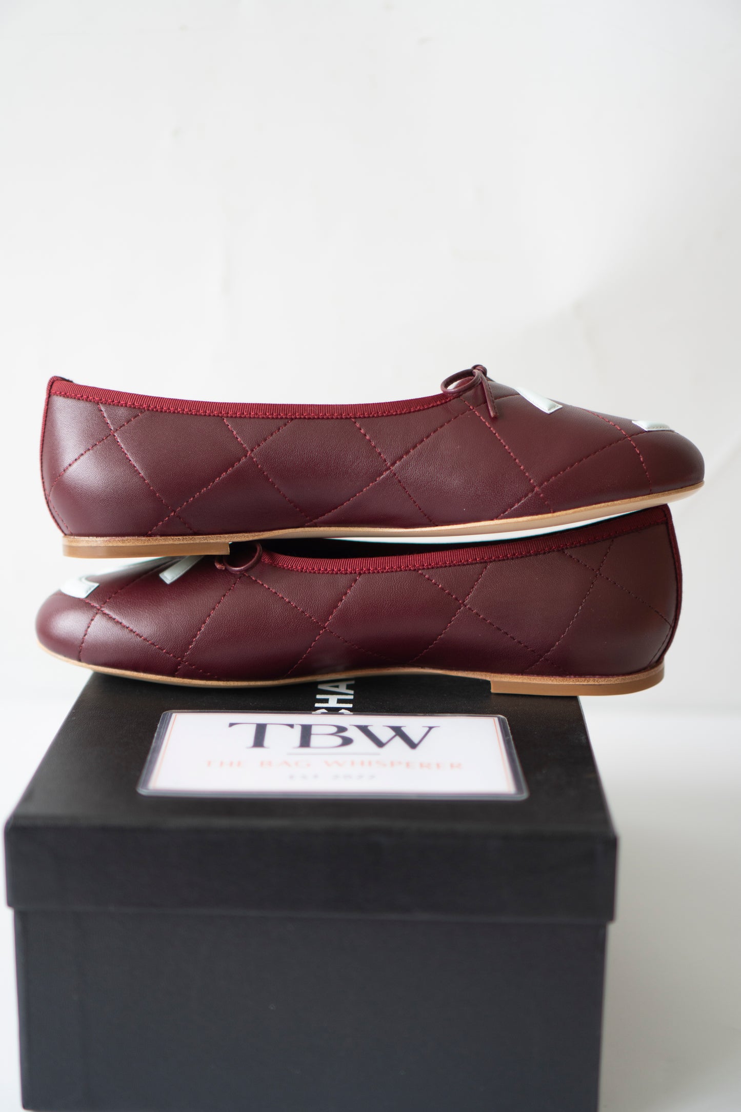Cambon XL CC Ballet Flats – Burgundy Lambskin with Light Blue XL CC Logo