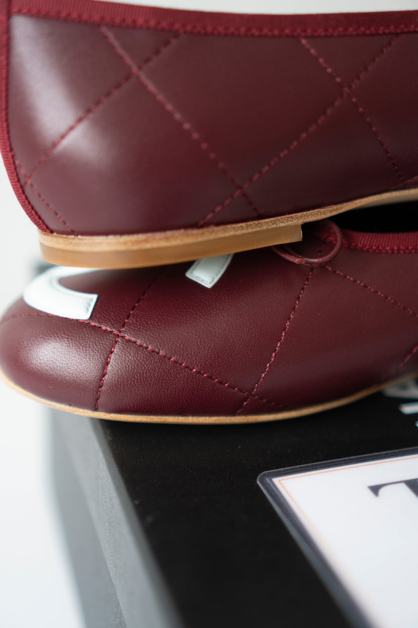 Cambon XL CC Ballet Flats – Burgundy Lambskin with Light Blue XL CC Logo