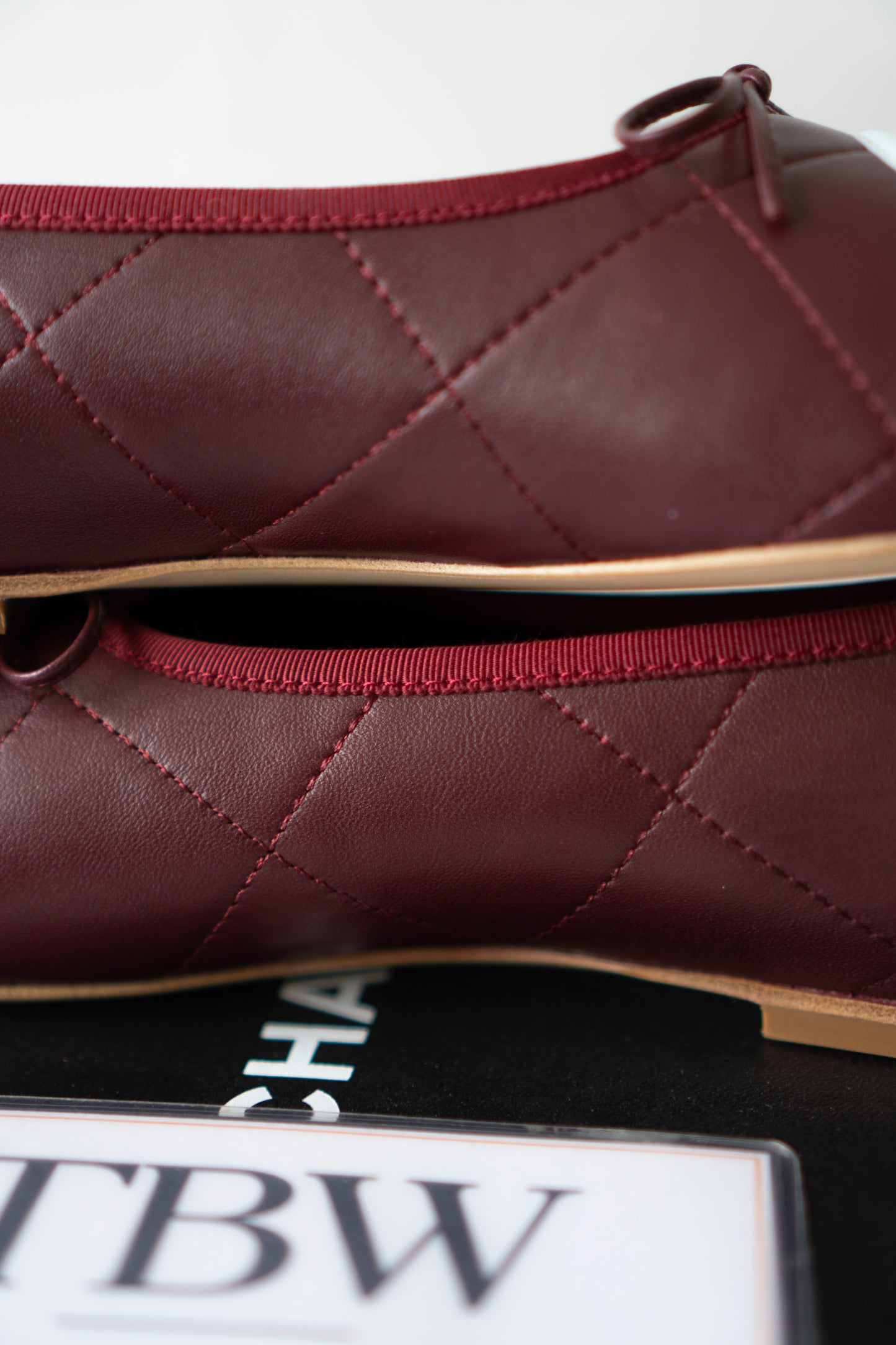 Cambon XL CC Ballet Flats – Burgundy Lambskin with Light Blue XL CC Logo