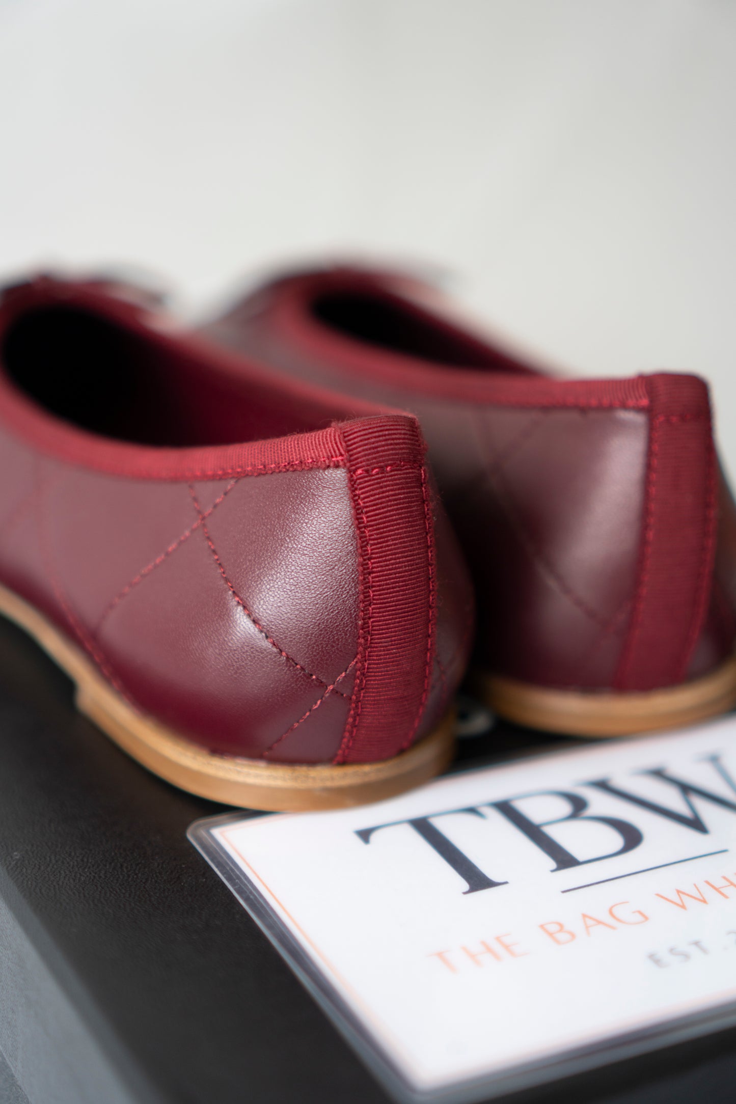 Cambon XL CC Ballet Flats – Burgundy Lambskin with Light Blue XL CC Logo