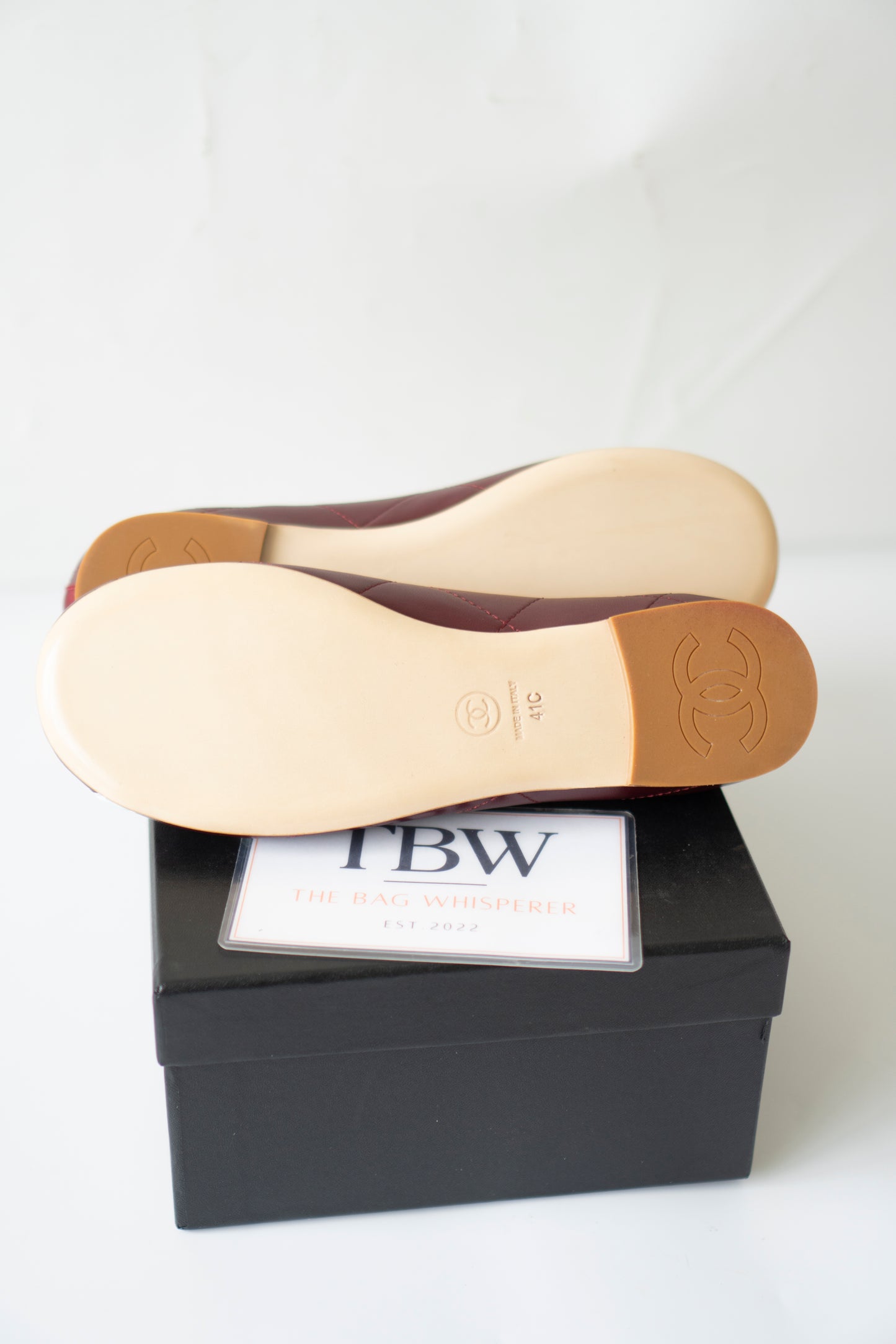 Cambon XL CC Ballet Flats – Burgundy Lambskin with Light Blue XL CC Logo