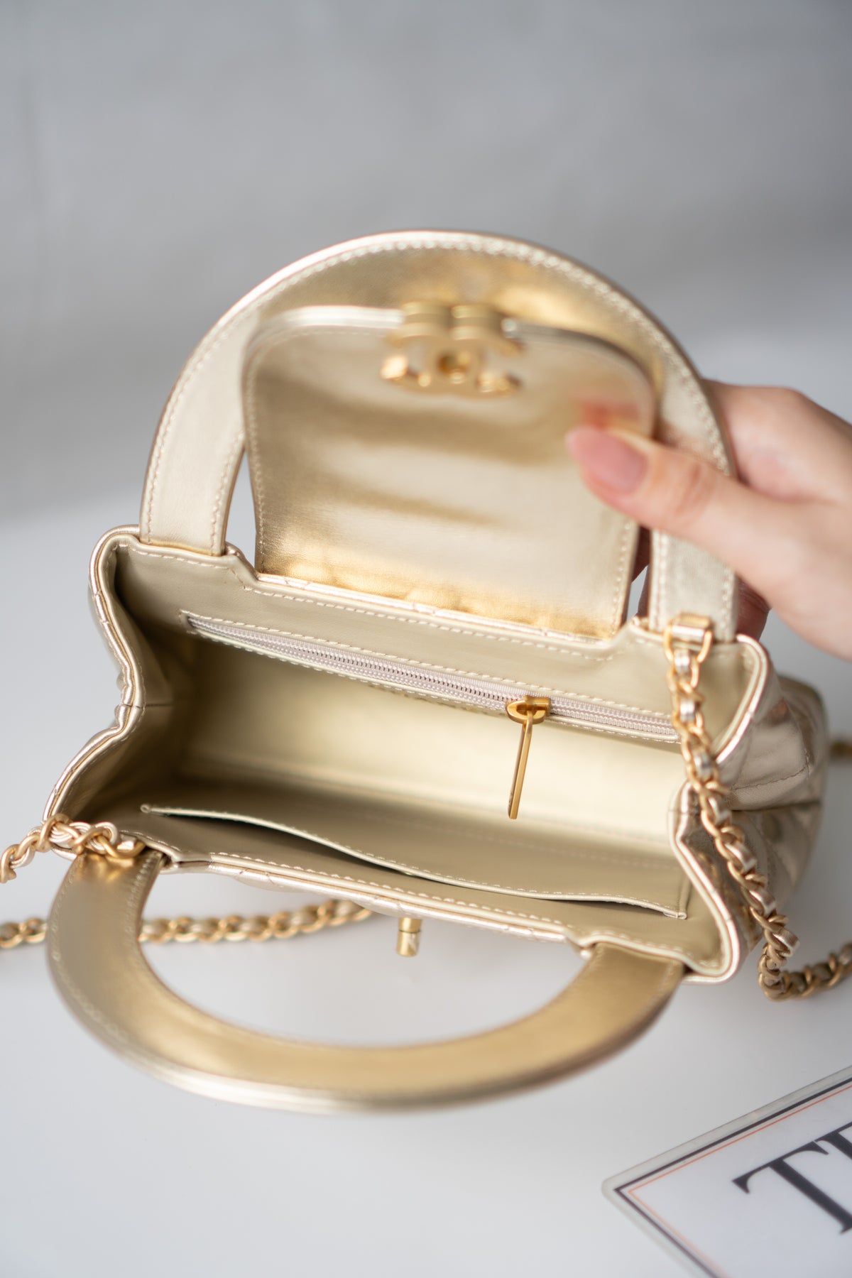 Kelly Top Handle Mini Flap – Metallic Gold Quilted Lambskin with Gold Hardware