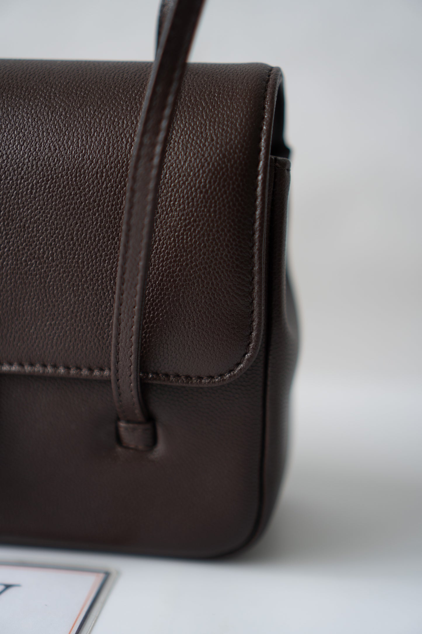 Minimal Flap Bag – Dark Brown Caviar Leather with Gold Hardware
