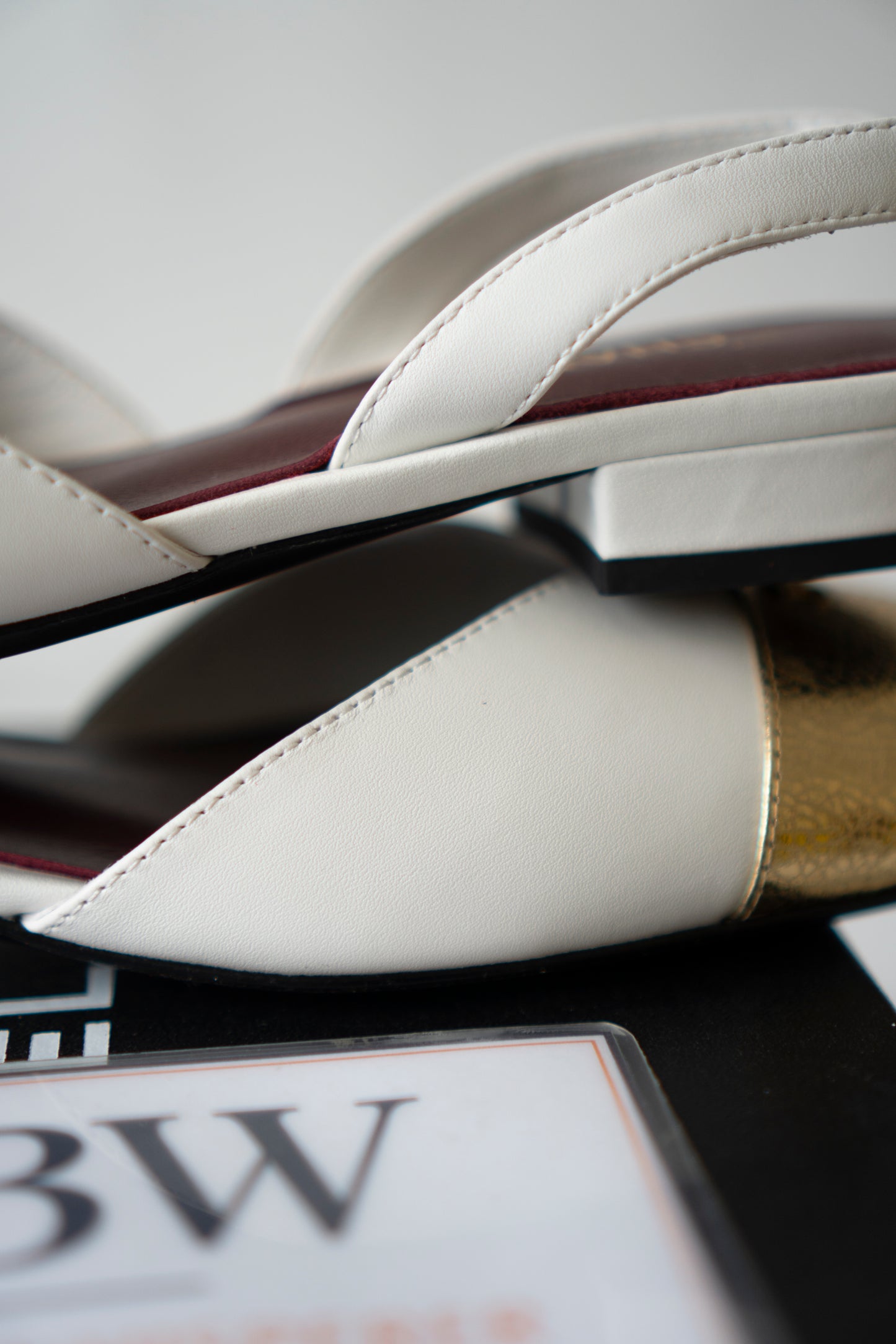 CC Square Toe Slingback – Ivory Lambskin with Metallic Gold Cap Toe
