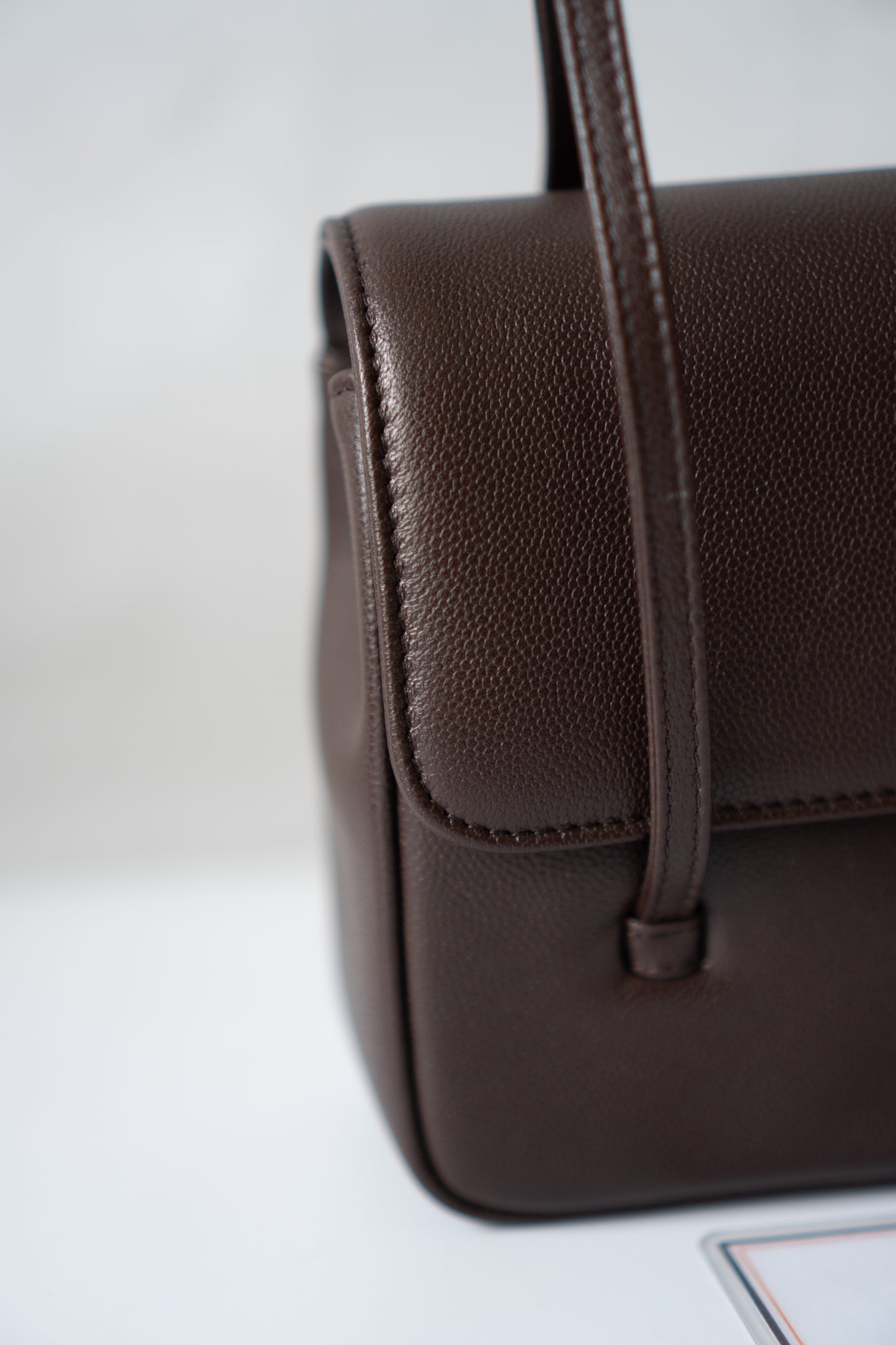 Minimal Flap Bag – Dark Brown Caviar Leather with Gold Hardware
