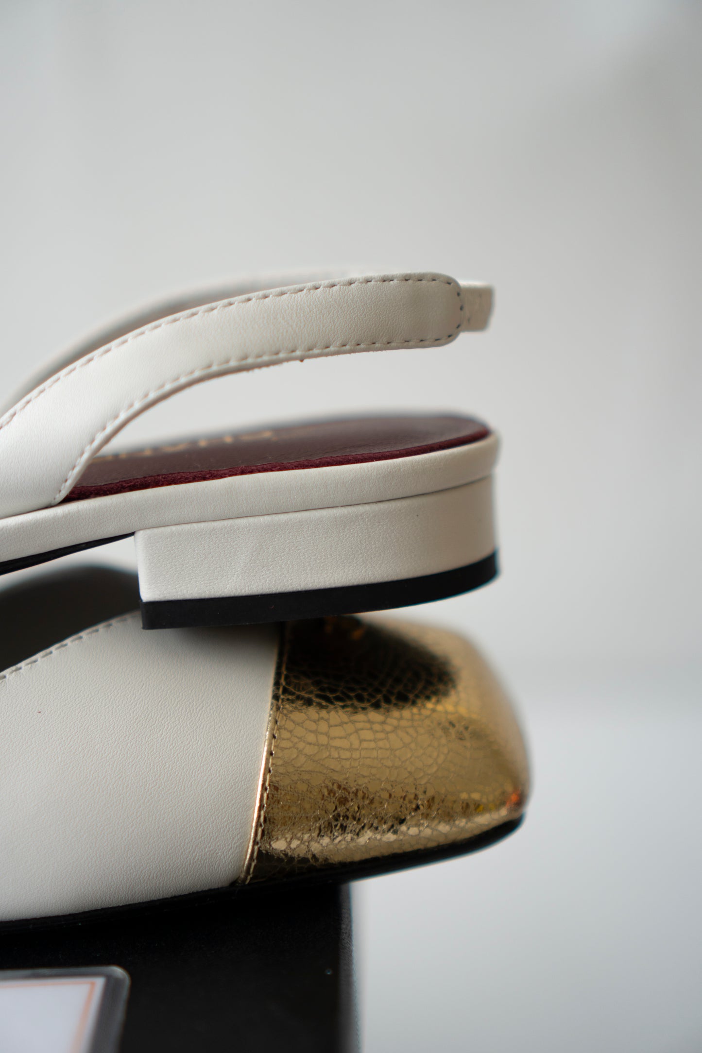 CC Square Toe Slingback – Ivory Lambskin with Metallic Gold Cap Toe
