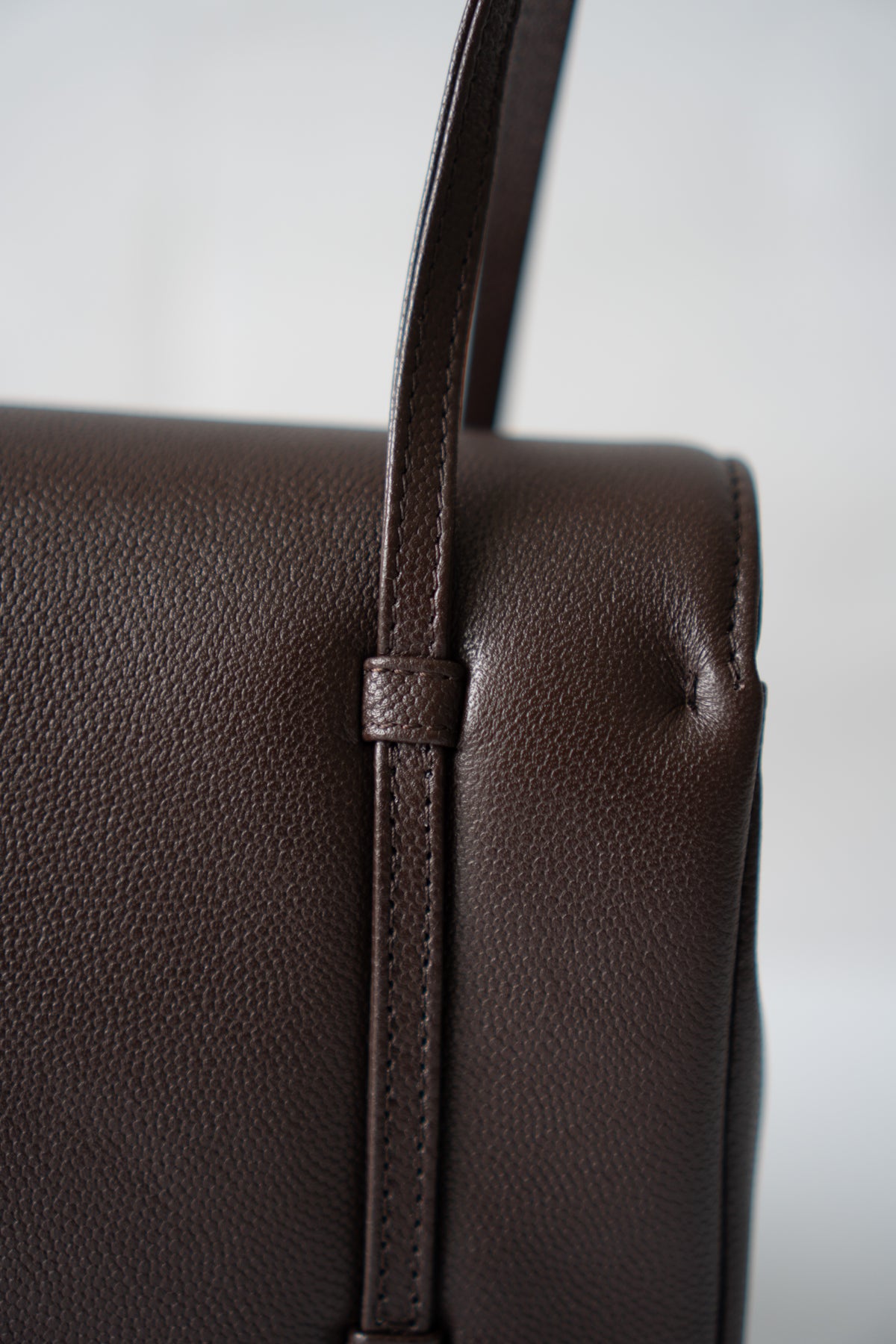 Minimal Flap Bag – Dark Brown Caviar Leather with Gold Hardware