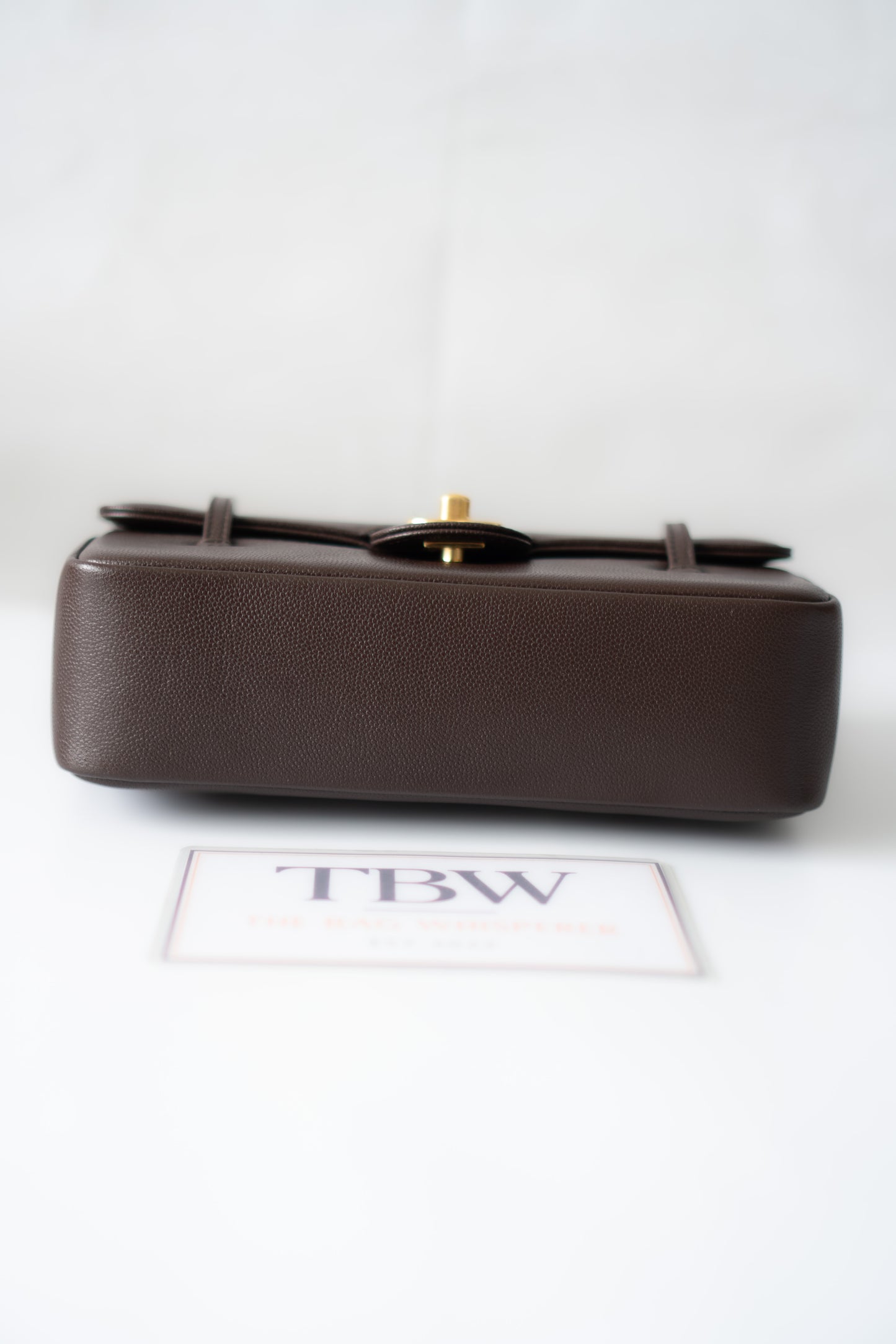 Minimal Flap Bag – Dark Brown Caviar Leather with Gold Hardware