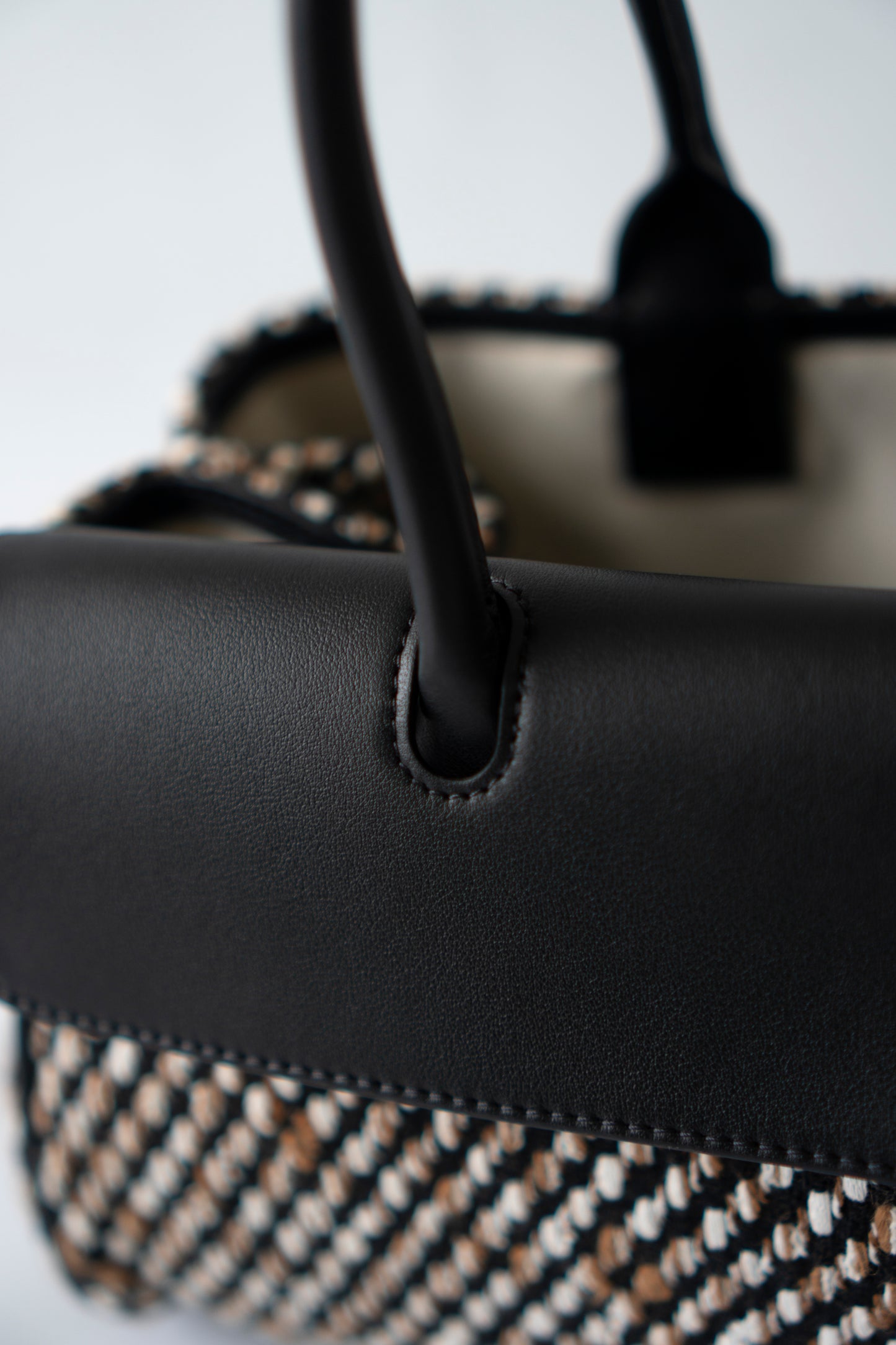 Urban Essentials Small East-West Shopping Bag – Black Calfskin & Multitone Tweed with Gold Hardware