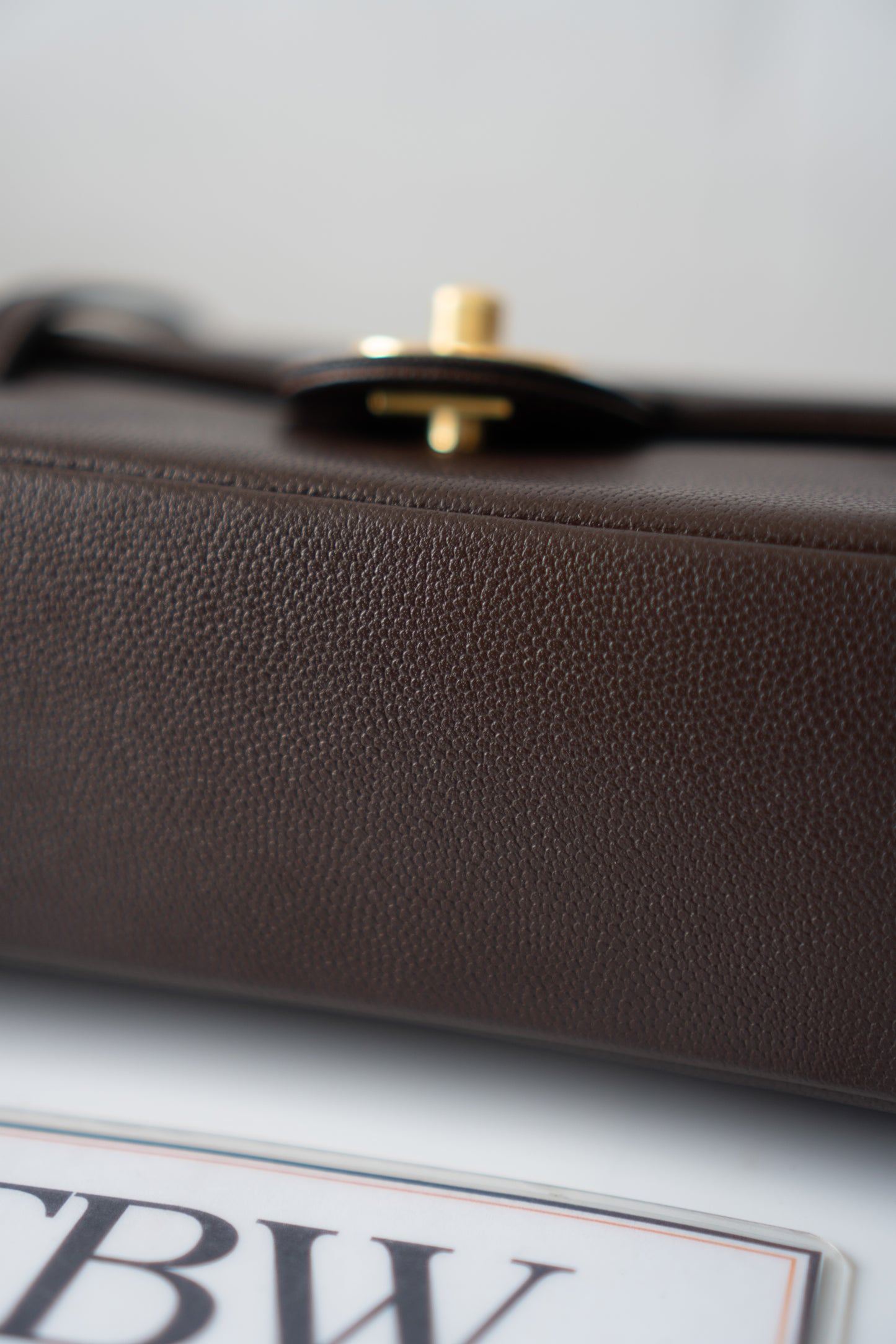 Minimal Flap Bag – Dark Brown Caviar Leather with Gold Hardware
