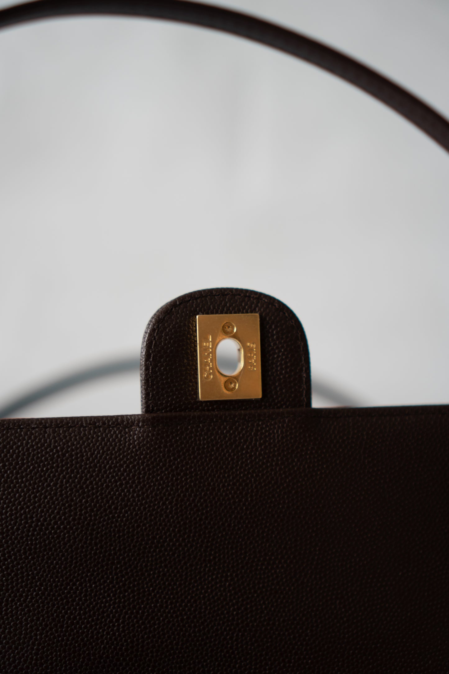 Minimal Flap Bag – Dark Brown Caviar Leather with Gold Hardware