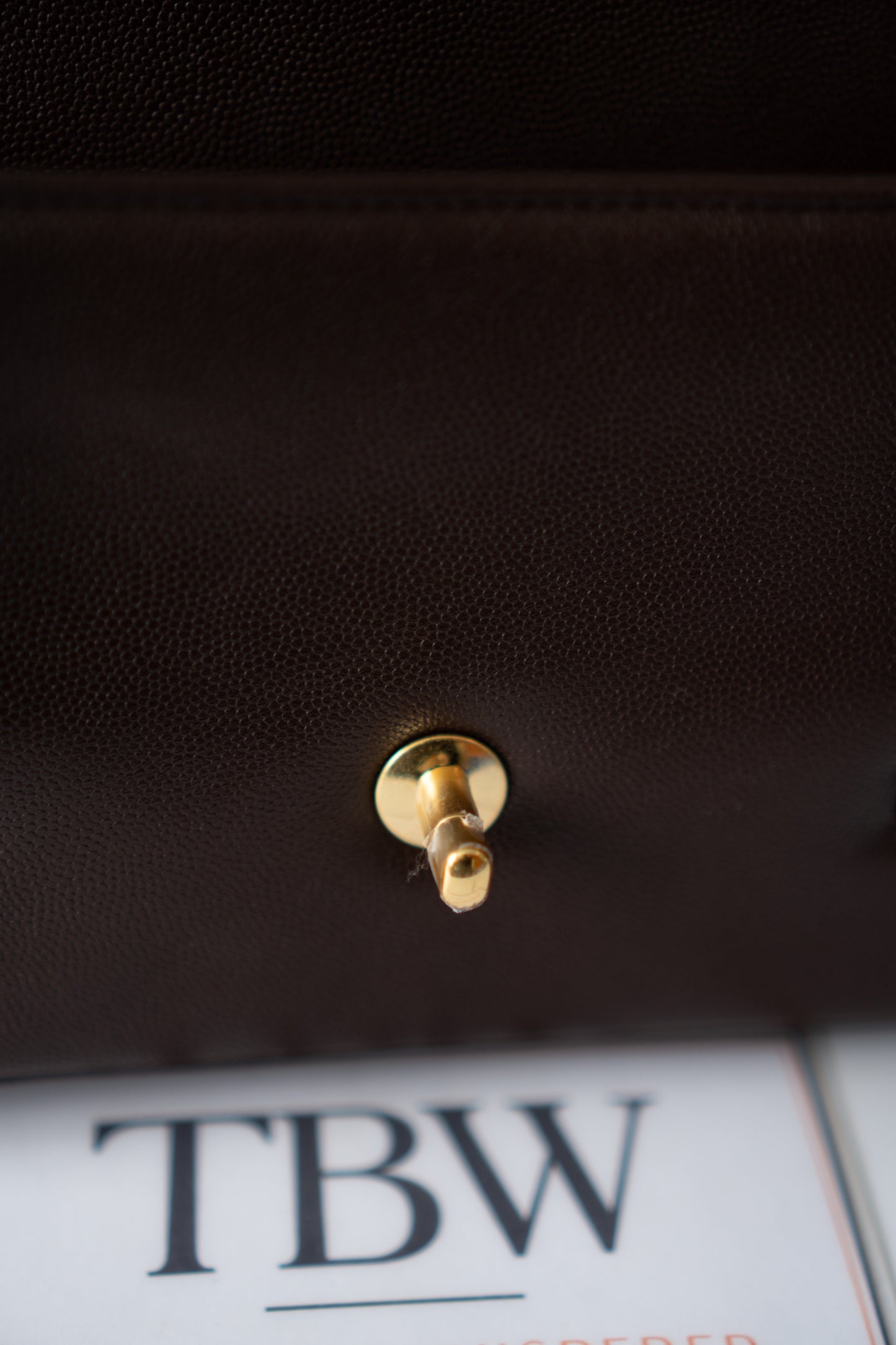 Minimal Flap Bag – Dark Brown Caviar Leather with Gold Hardware