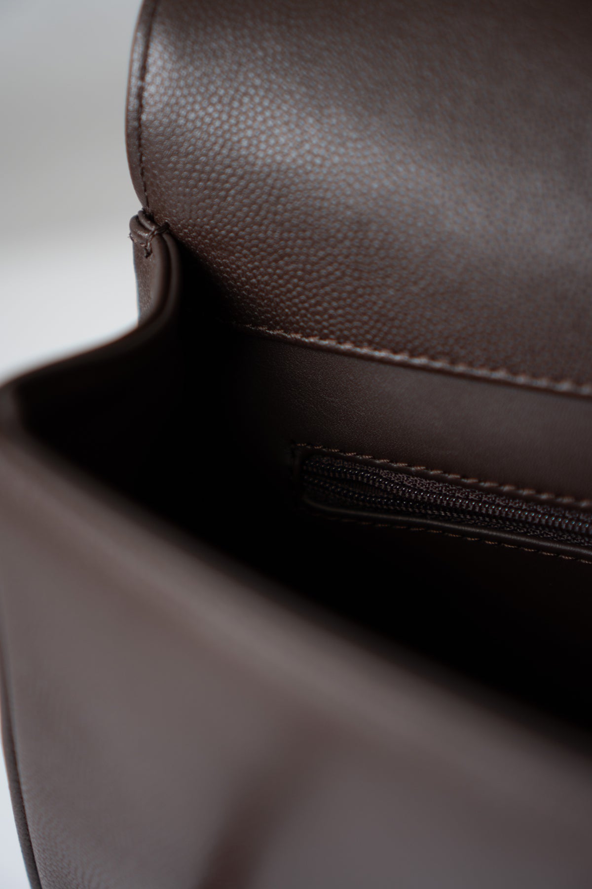 Minimal Flap Bag – Dark Brown Caviar Leather with Gold Hardware