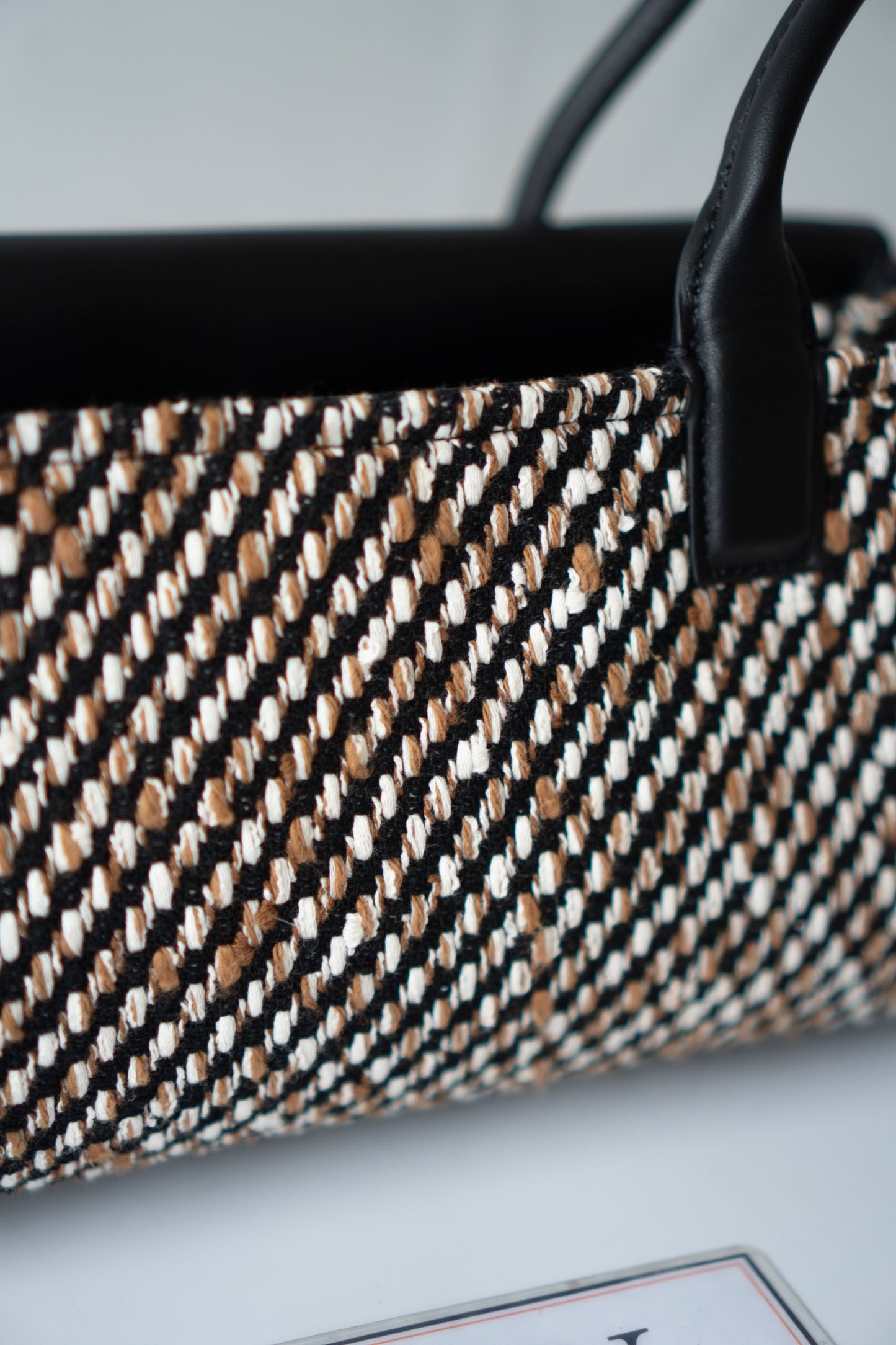 Urban Essentials Small East-West Shopping Bag – Black Calfskin & Multitone Tweed with Gold Hardware