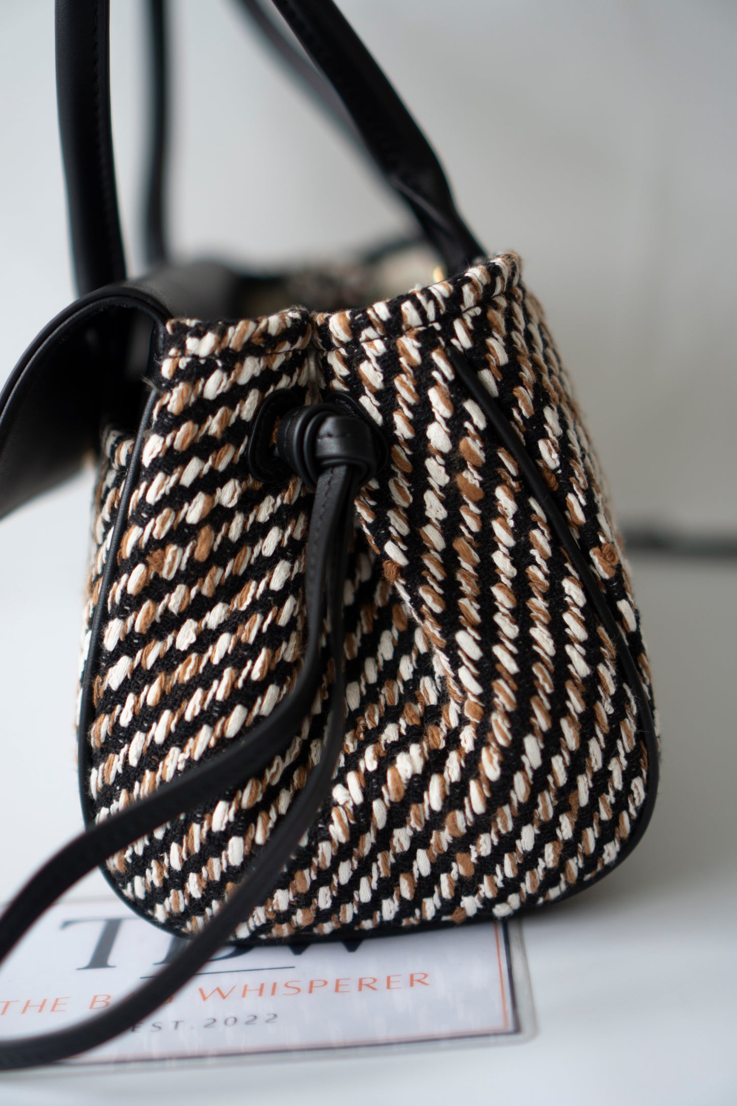 Urban Essentials Small East-West Shopping Bag – Black Calfskin & Multitone Tweed with Gold Hardware