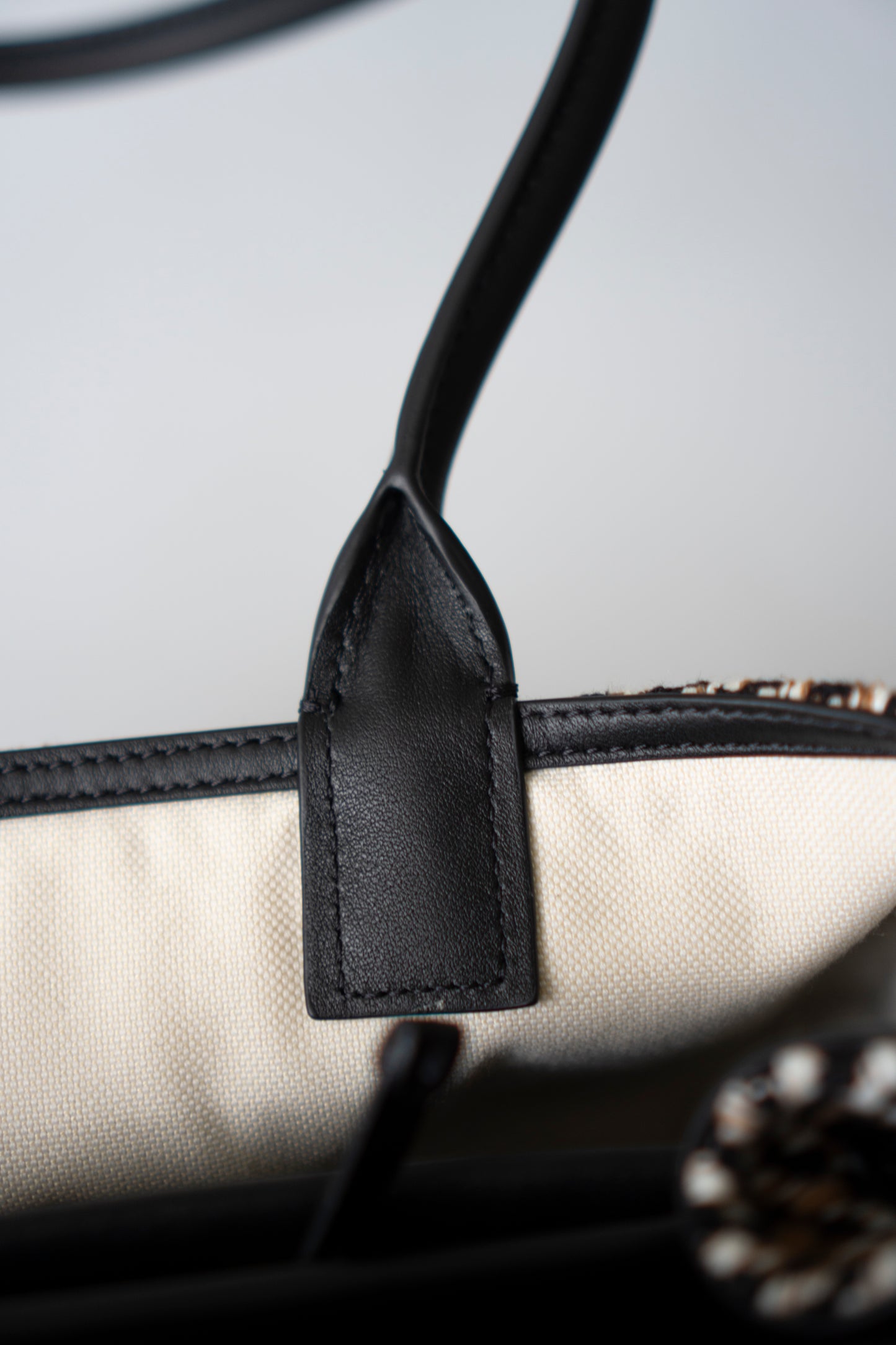 Urban Essentials Small East-West Shopping Bag – Black Calfskin & Multitone Tweed with Gold Hardware