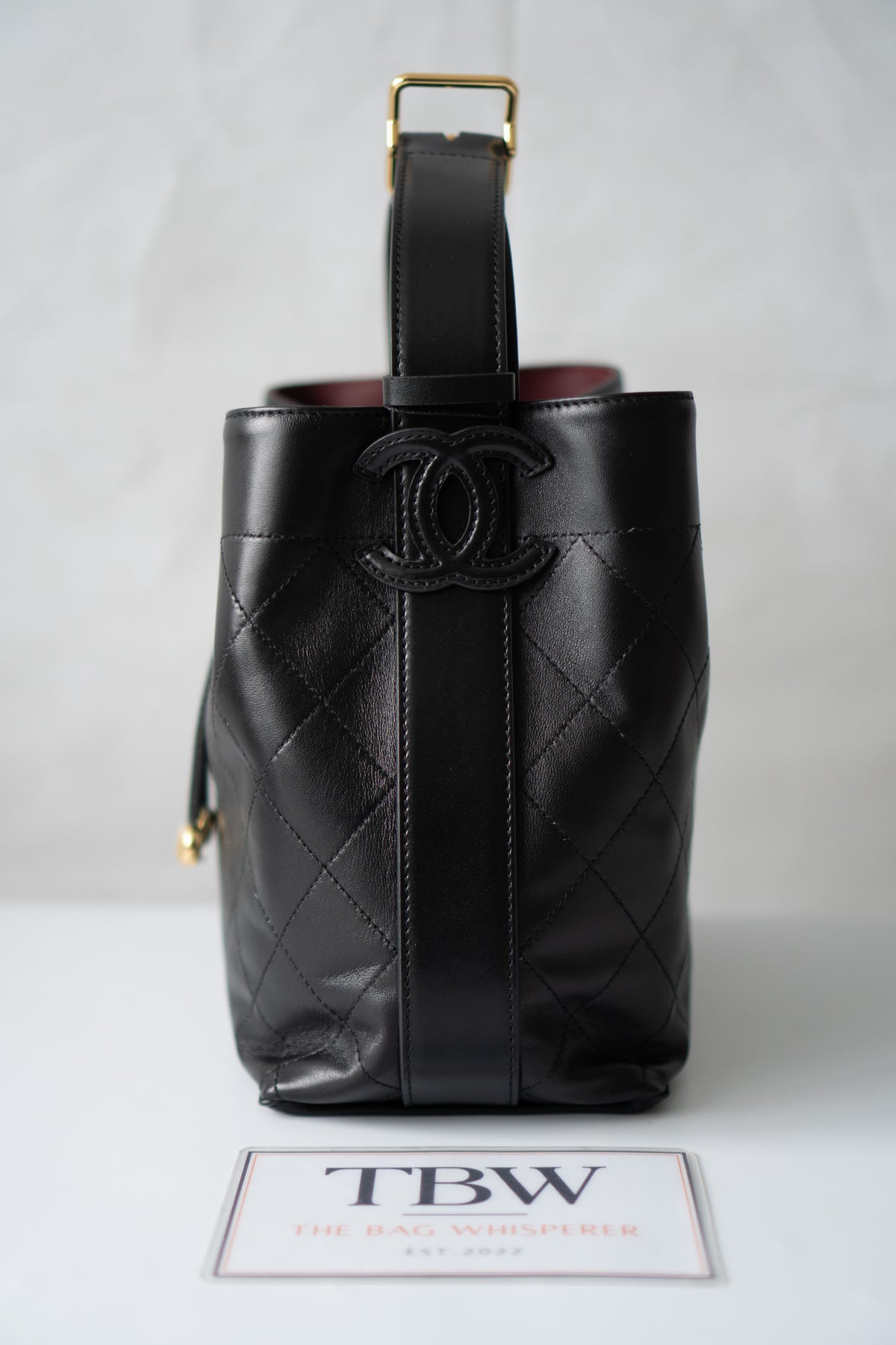 CC Small Bucket Bag – Black Quilted Lambskin with Gold Hardware