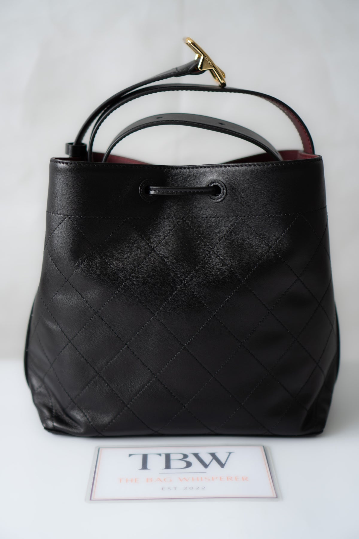 CC Small Bucket Bag – Black Quilted Lambskin with Gold Hardware