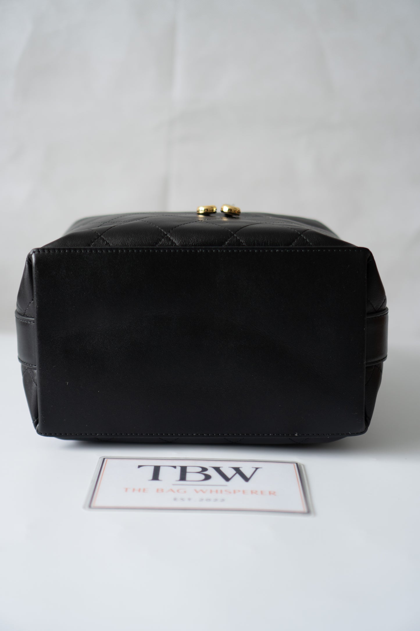 CC Small Bucket Bag – Black Quilted Lambskin with Gold Hardware