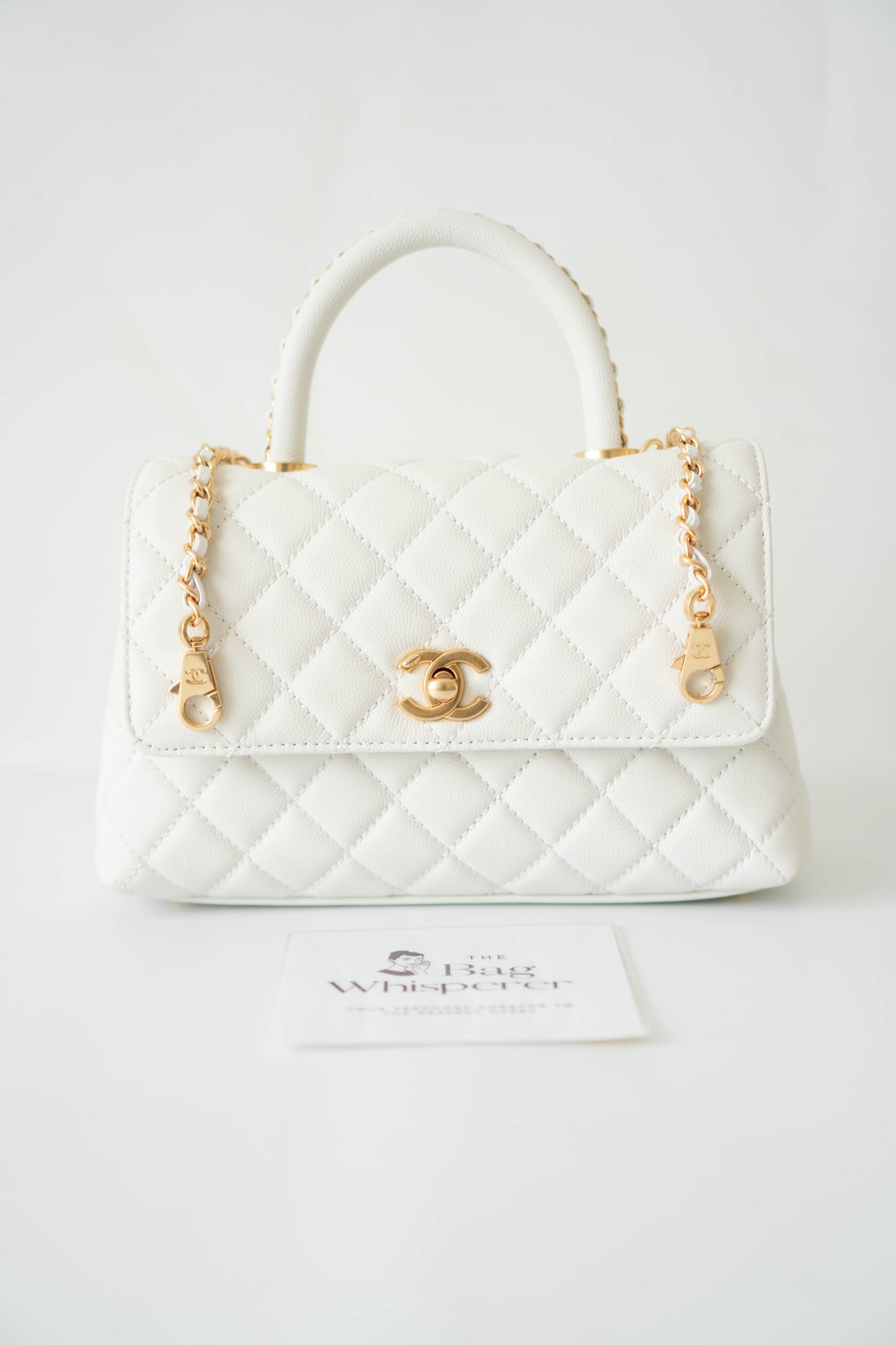 Coco Handle Small Bag – White Quilted Leather with Gold Hardware (23P)