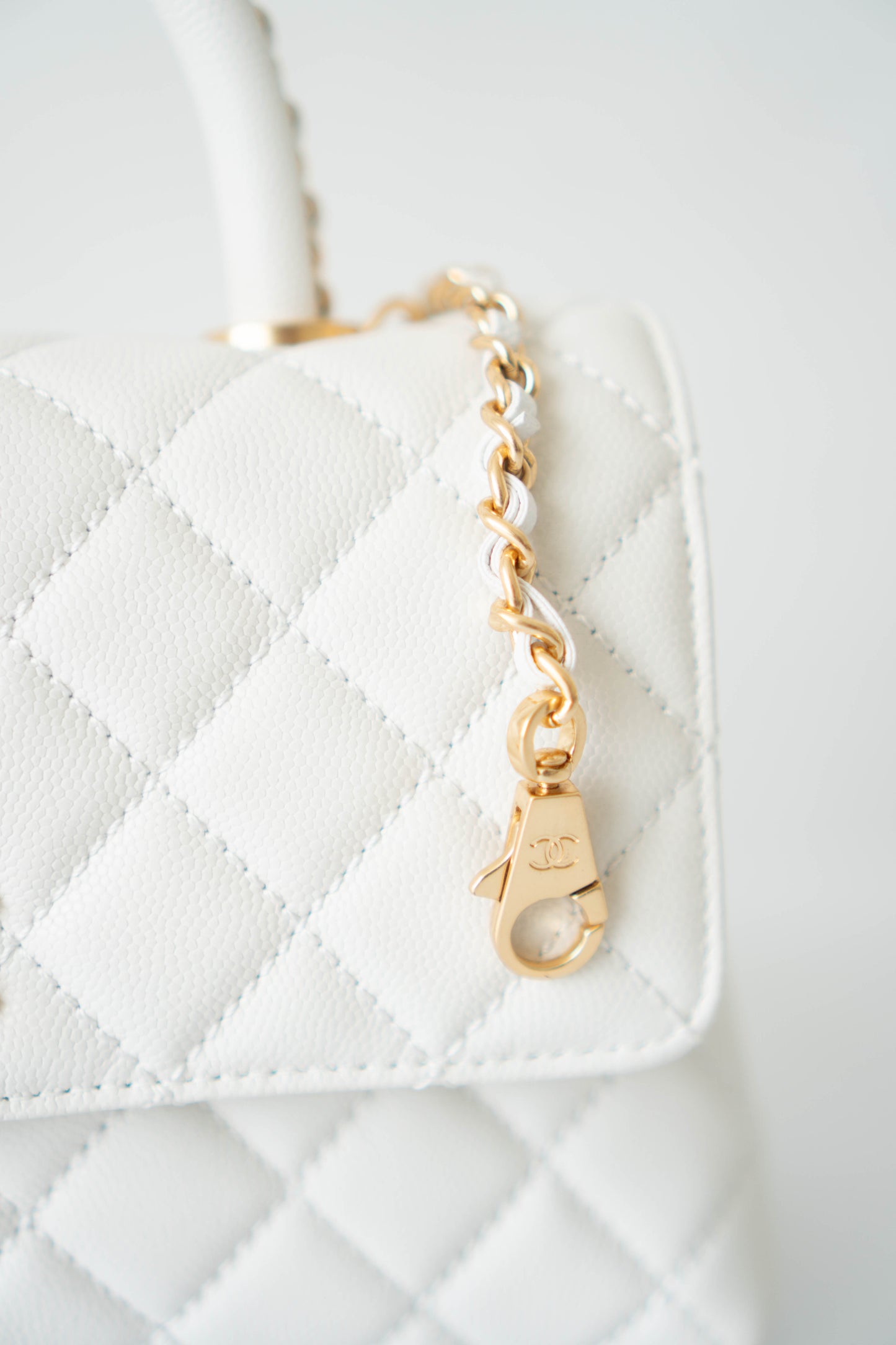 Coco Handle Small Bag – White Quilted Leather with Gold Hardware (23P)