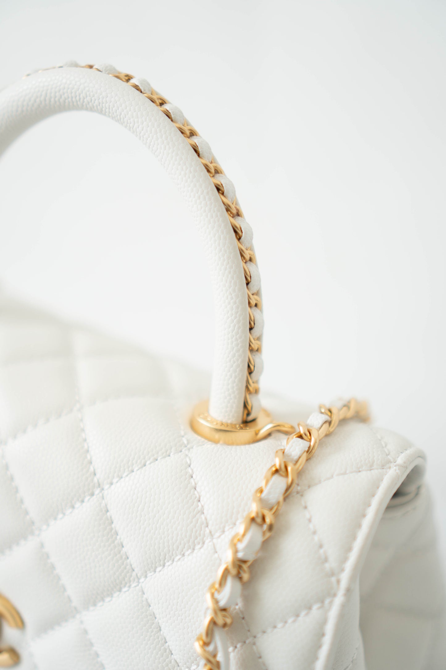 Coco Handle Small Bag – White Quilted Leather with Gold Hardware (23P)