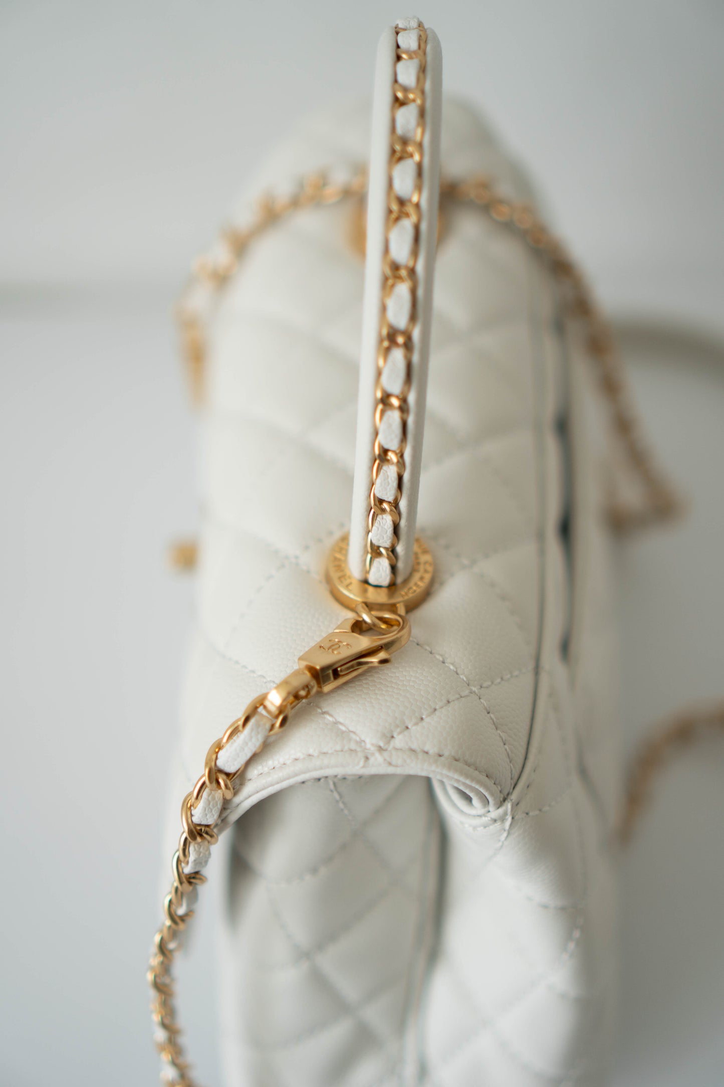 Coco Handle Small Bag – White Quilted Leather with Gold Hardware (23P)