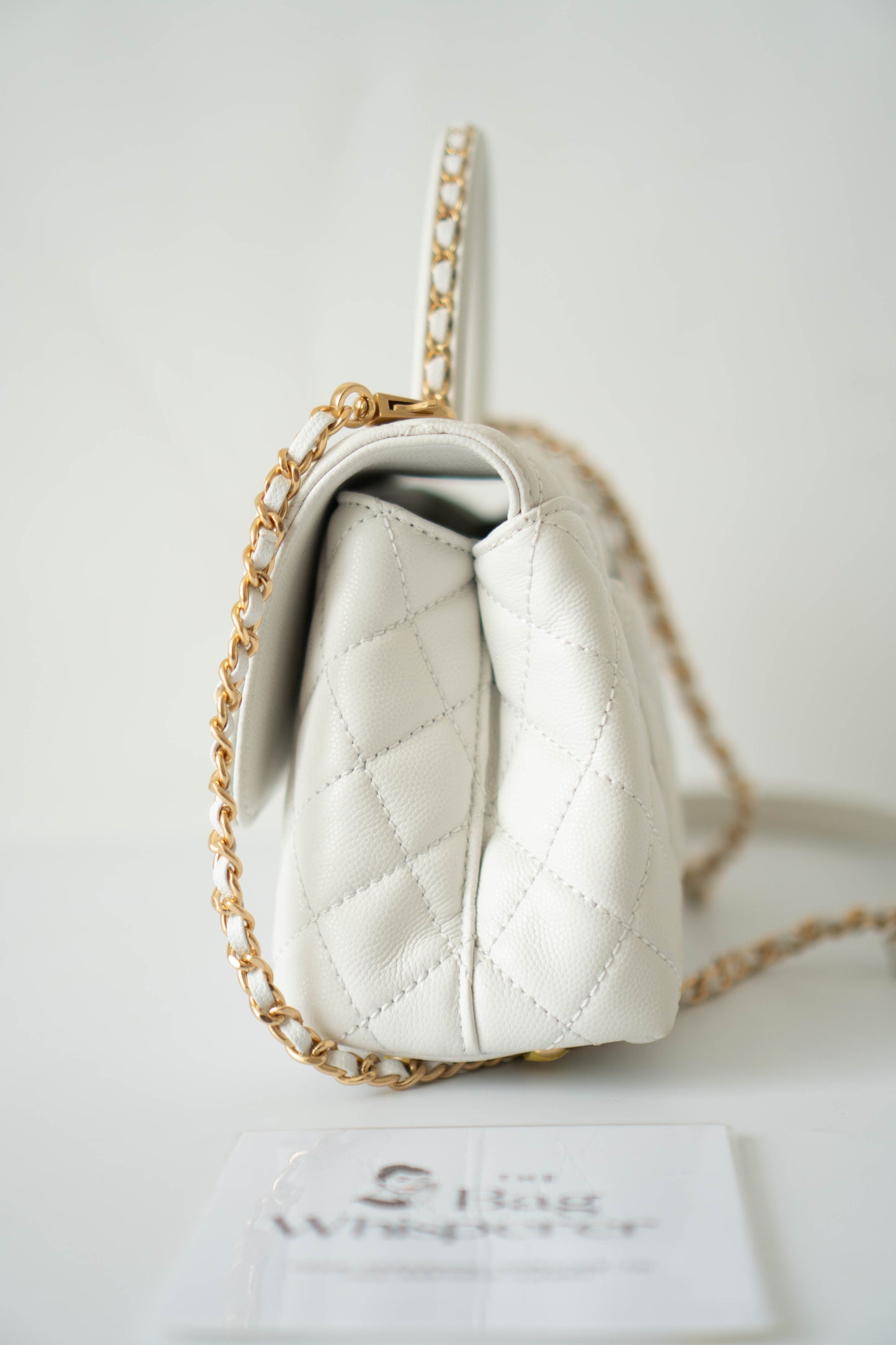 Coco Handle Small Bag – White Quilted Leather with Gold Hardware (23P)