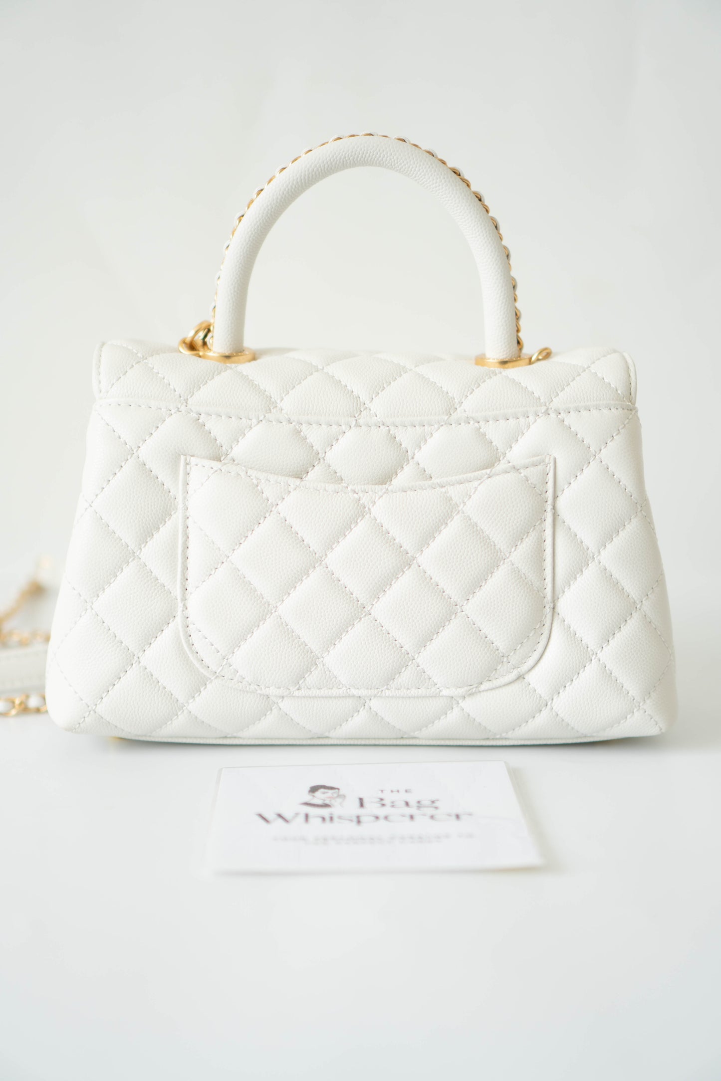 Coco Handle Small Bag – White Quilted Leather with Gold Hardware (23P)