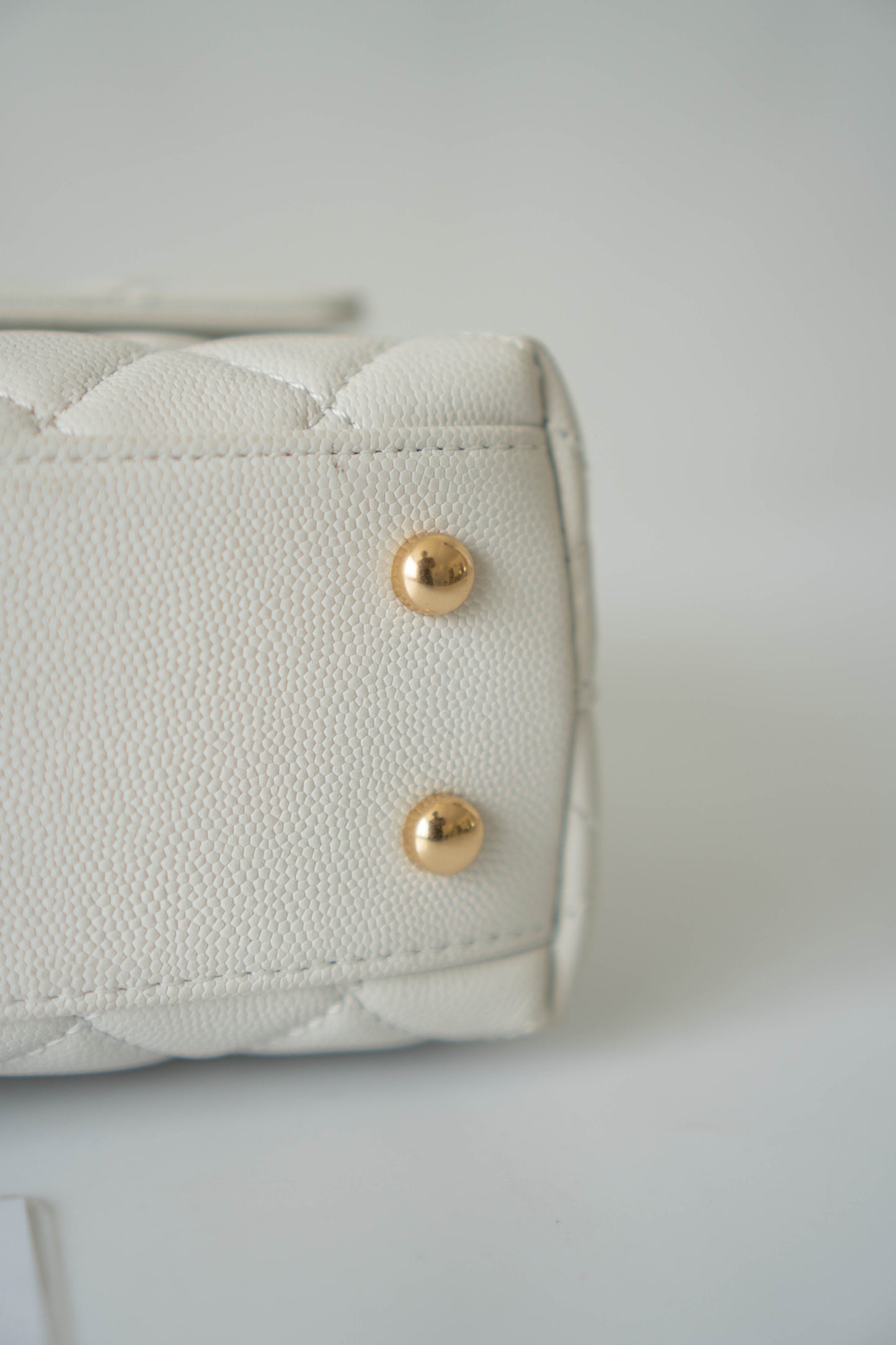 Coco Handle Small Bag – White Quilted Leather with Gold Hardware (23P)