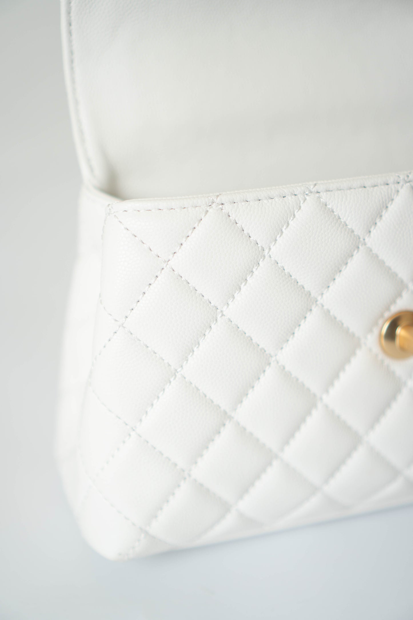 Coco Handle Small Bag – White Quilted Leather with Gold Hardware (23P)