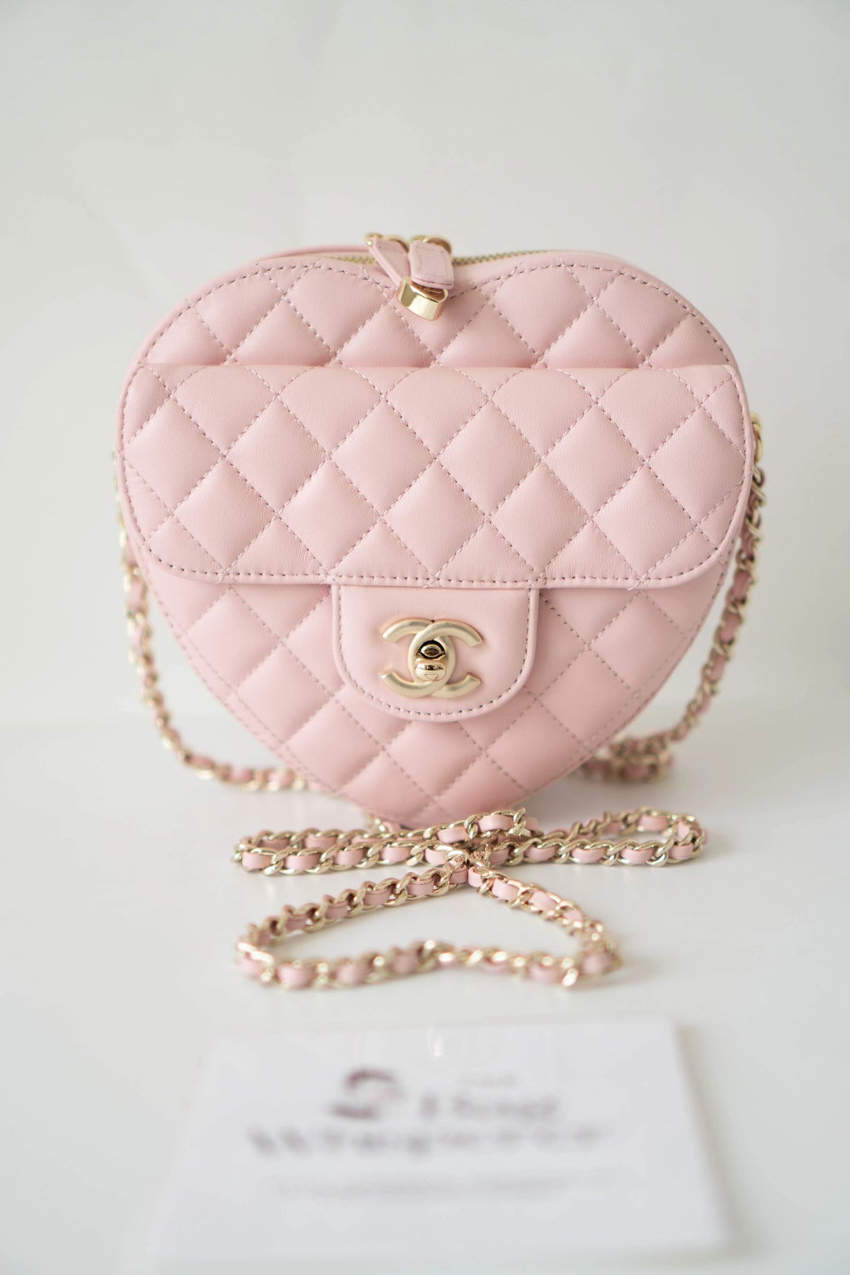 Heart Bag – Pink Quilted Lambskin with Gold Hardware Large